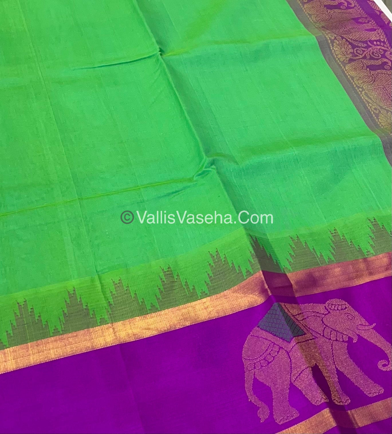 Pure Korvai Silk Cotton Saree - Border Elephant butta Design - VVKSC018