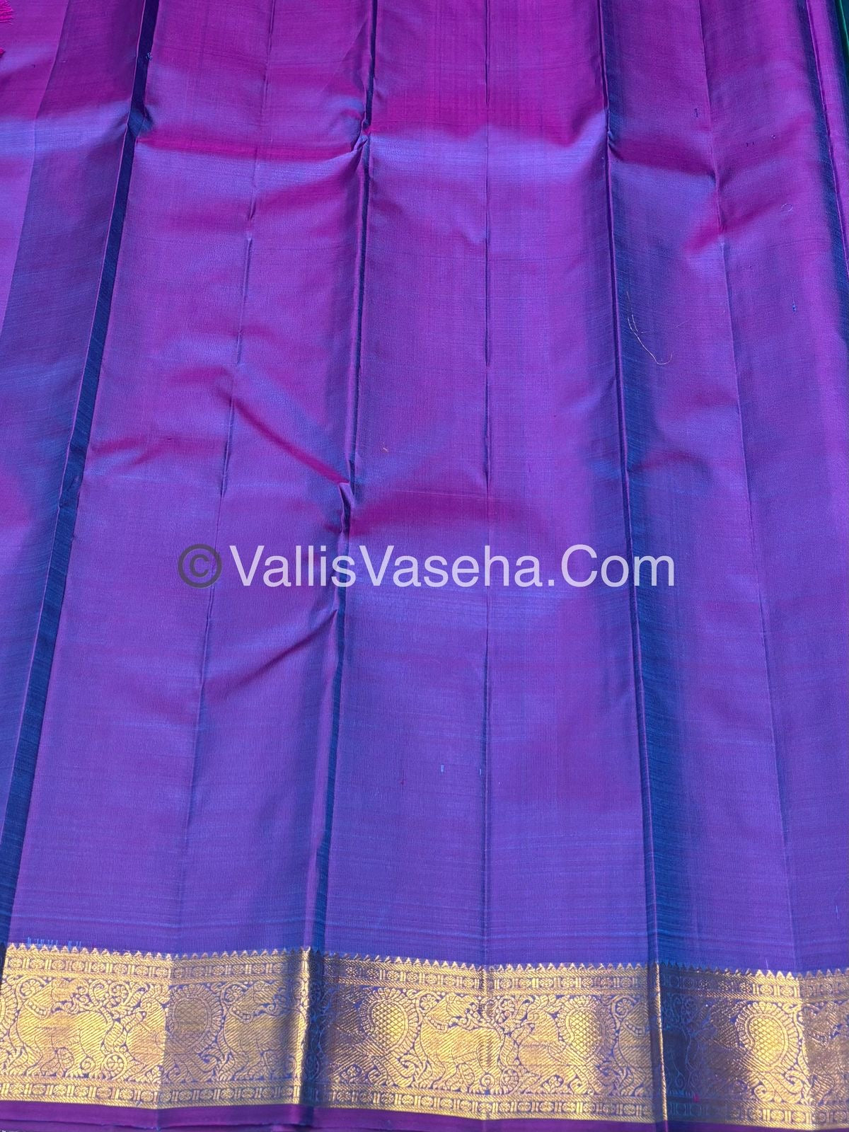 Pure Kanchipuram Silk Saree - Double Tone Blue & Dual tone Pinkish shade Combo - VVPS025