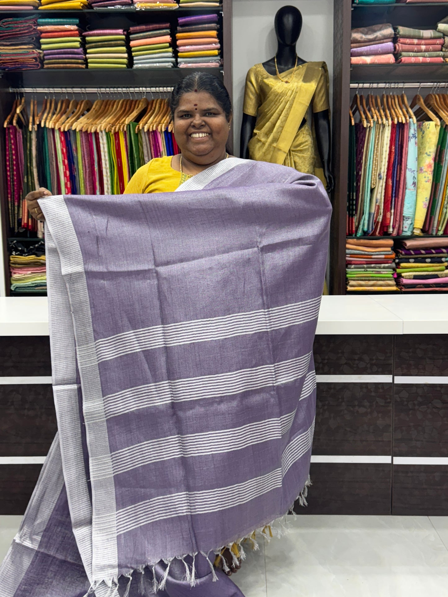 Tissue Linen Saree - Lavendar Shade - VVTLS001