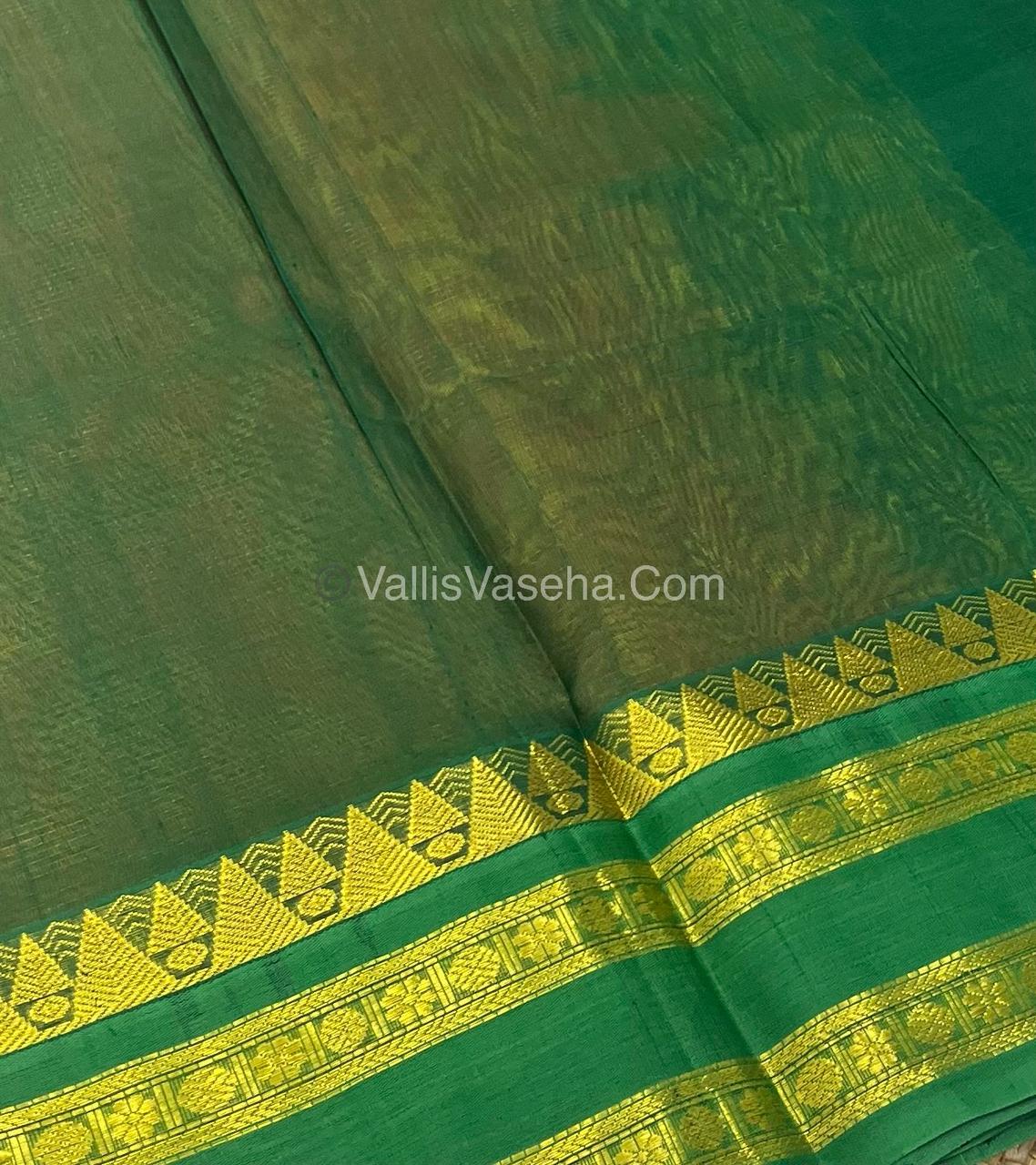Pure Korvai Silk Cotton - Yellow with Green - Vairavoosi Pattern - VVKSC023