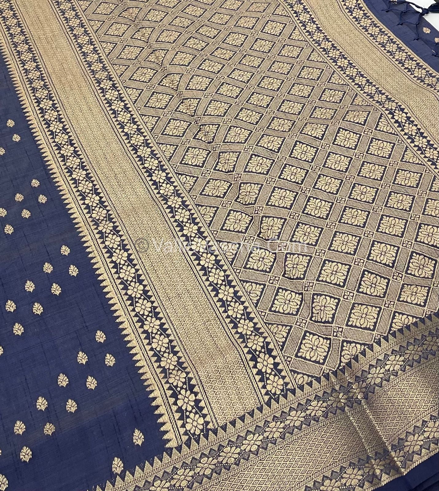 Semi Tussar Silk - Grand Pallu  - Navy Blue Shade - VVSTS017