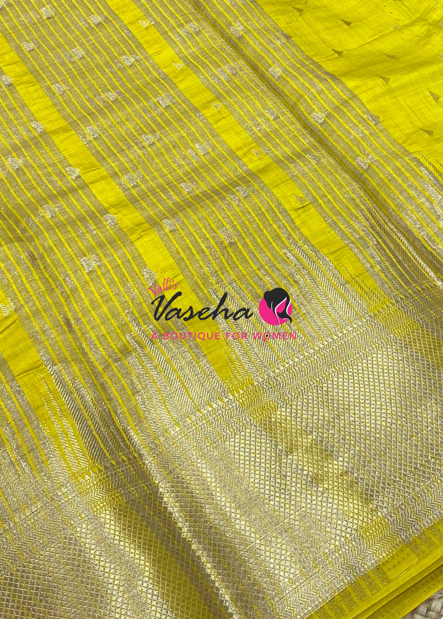 Semi Tussar Silk Saree | Lemon Yellow Shade |VVSTS054