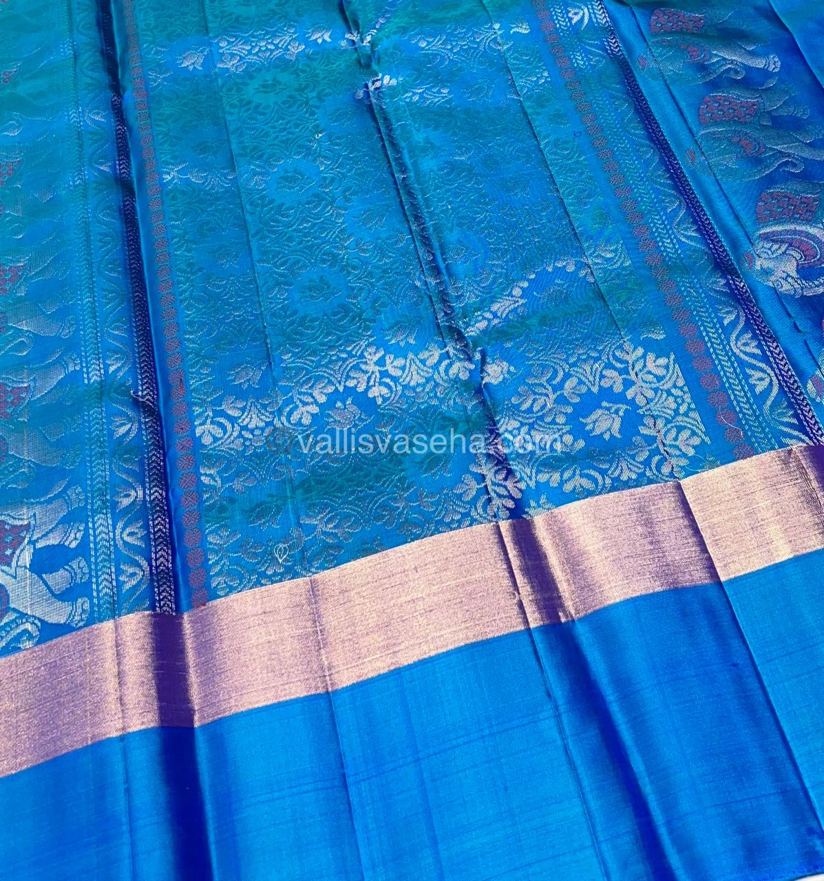 Pure Soft Silk Saree - White with Peacock Blue - VVPSS028