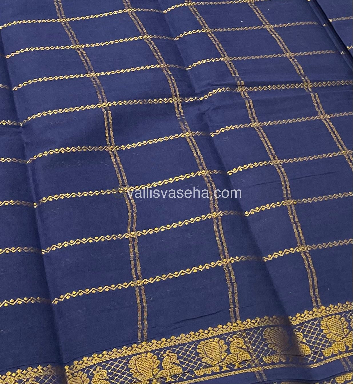 Sungudi Cotton Saree | Velthari Design - Sandel with Navy Blue Shade - VVSCV001