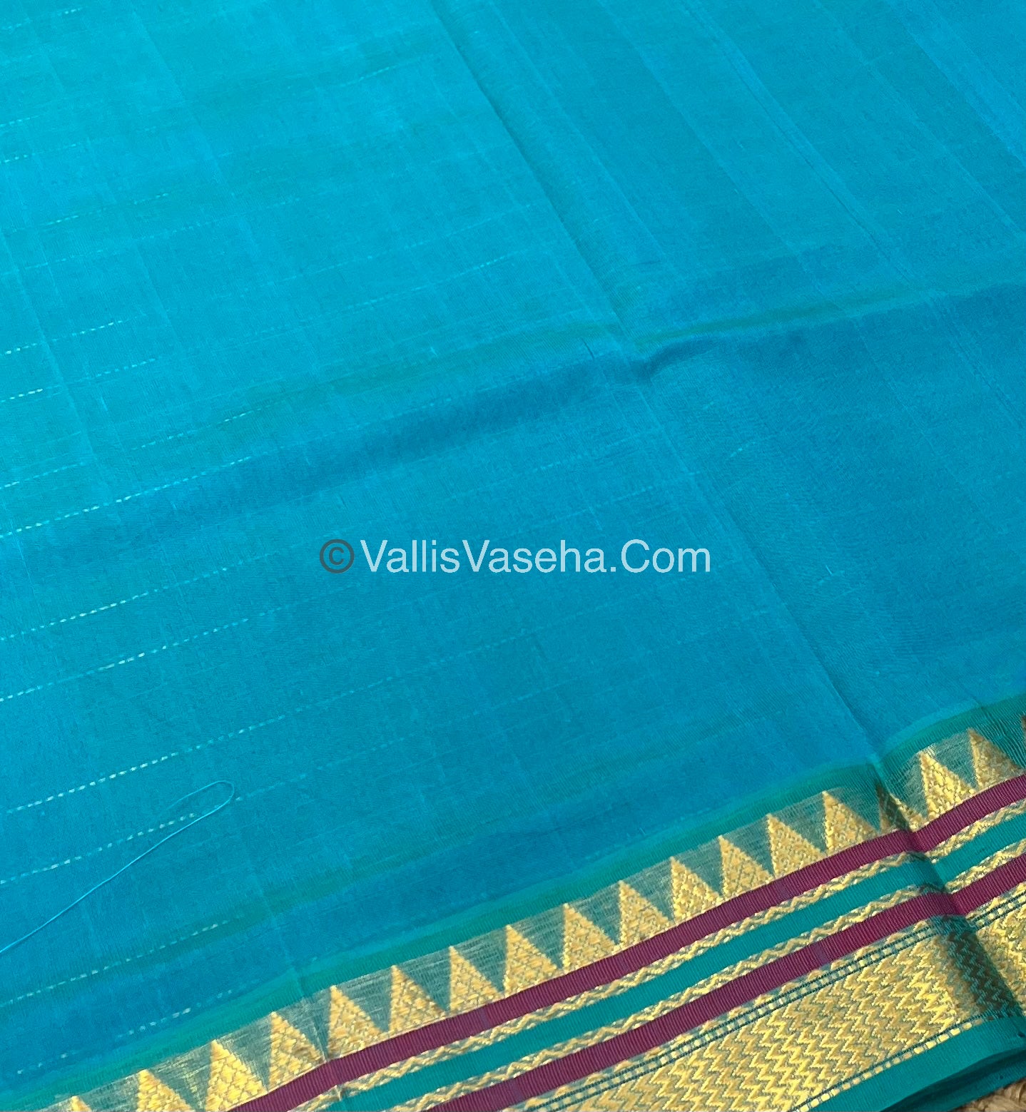 Pure Korvai Silk Cotton Saree - Blue With Blue - VVKSC020