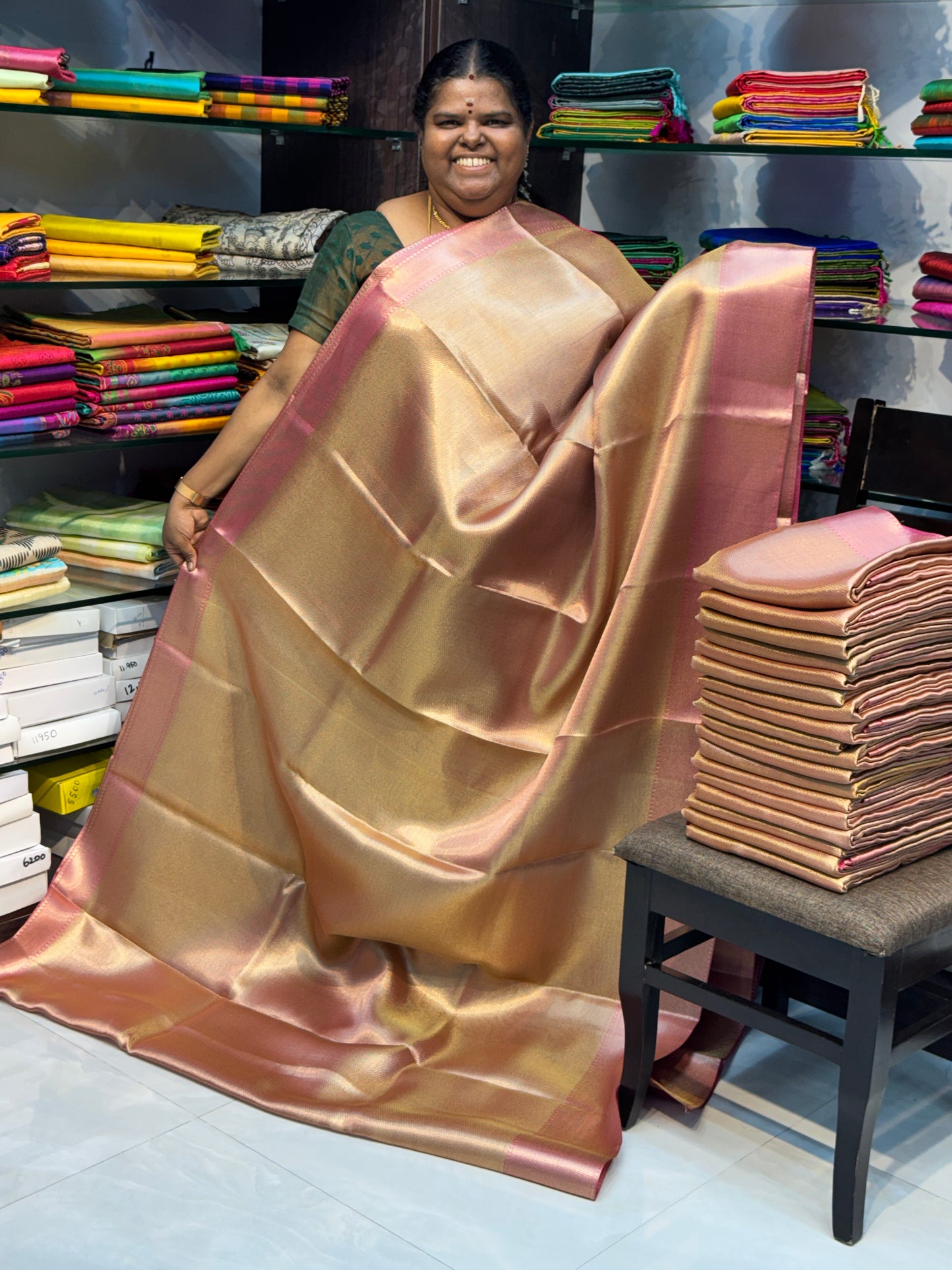 Semi Bridal Tissue Sarees | Jothika Hit Design |Gold mixed Pink shade - VVJTS001
