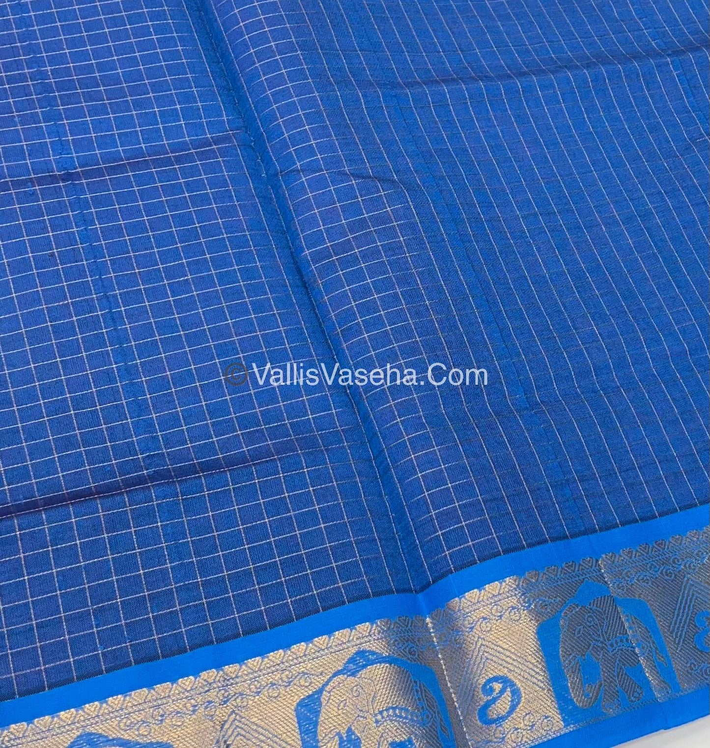 Semi Silk Cotton Saree - Mustand Red With Blue Shade - VVSSC006