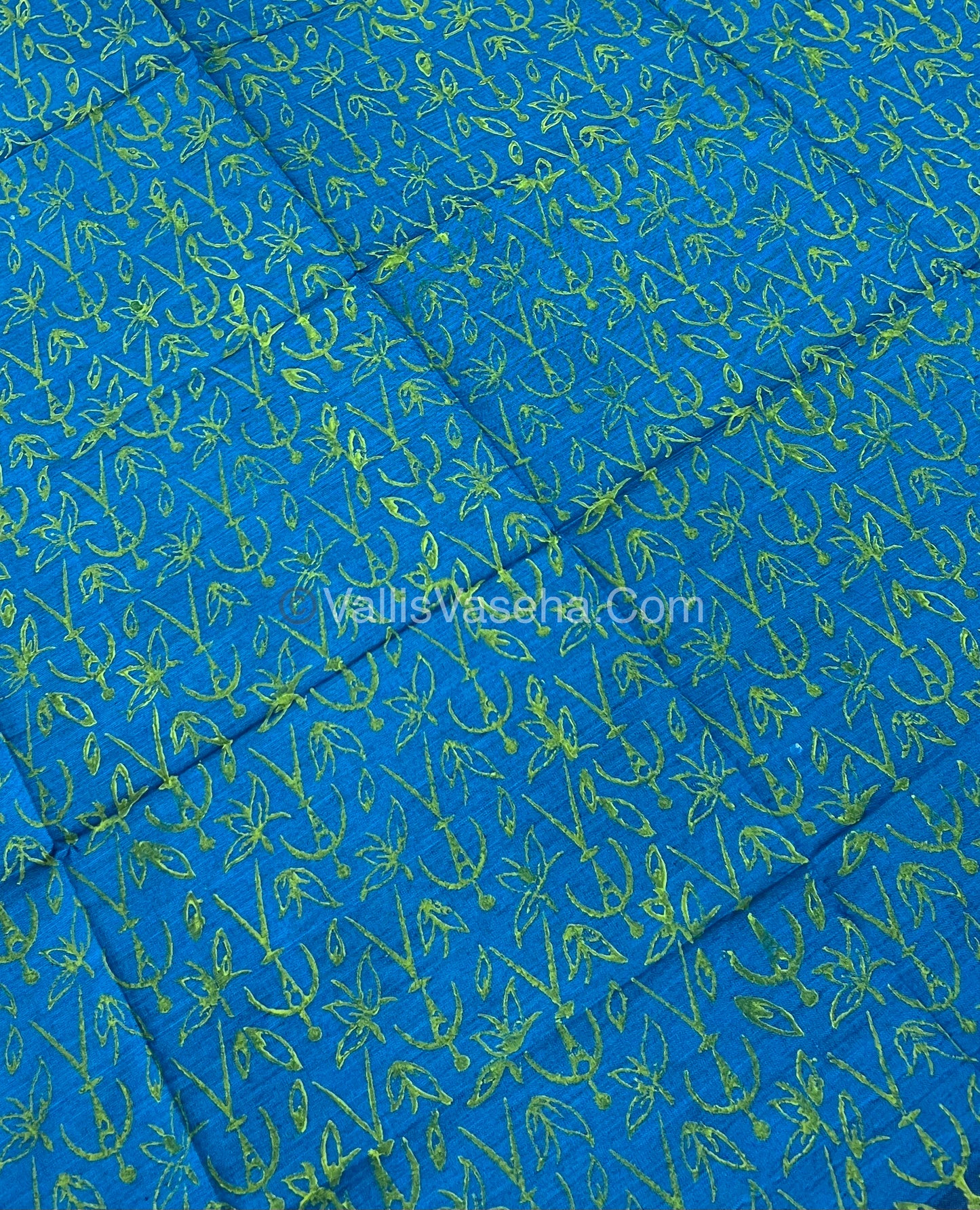 South Mixed Cotton - Mirror Work Embroidery - Lemon Green With Blue - VVPCM002