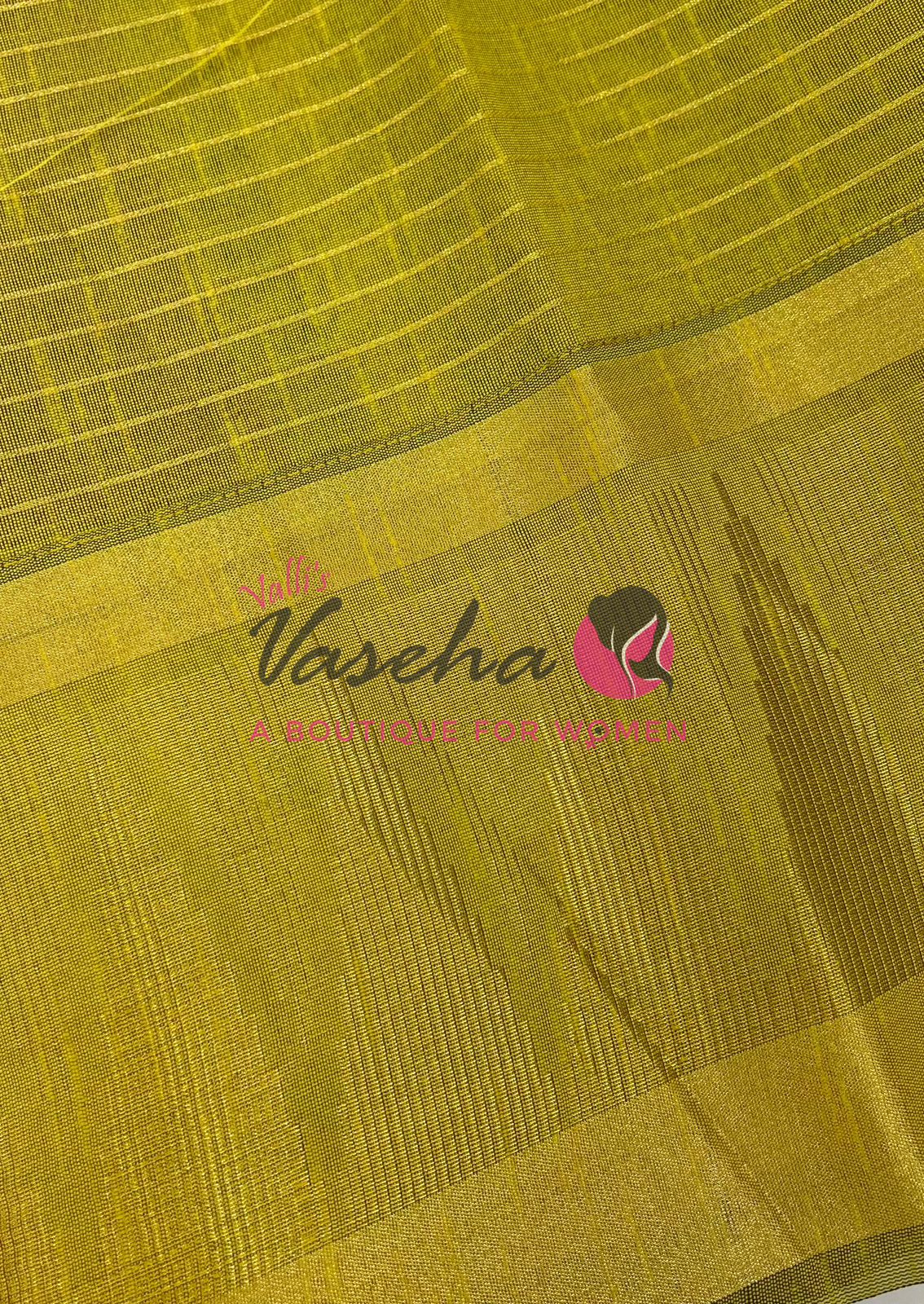 Semi Raw Silk - Lakshadeepam Design - Purple With Lemon Green Shade - VVRS008