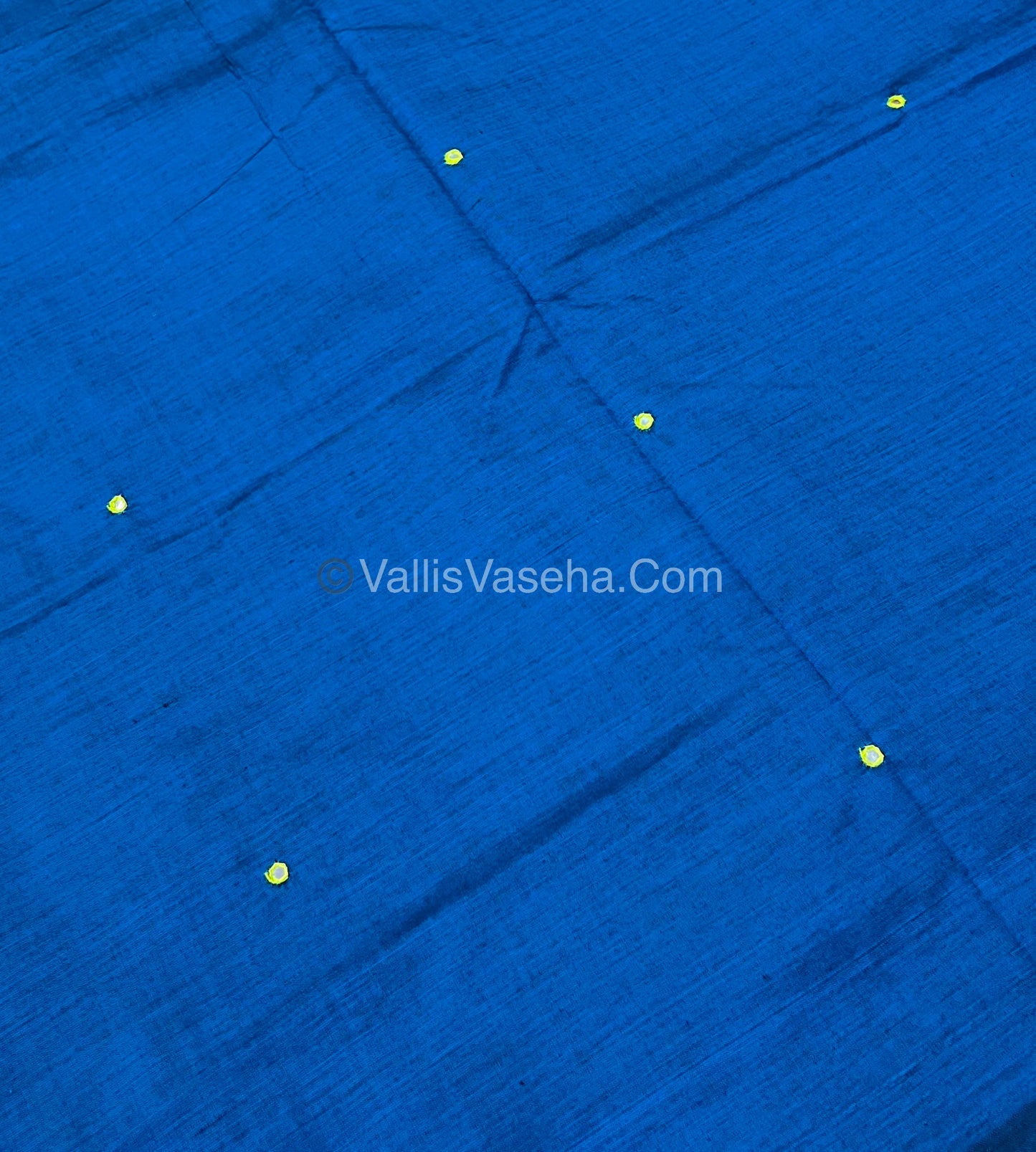 South Mixed Cotton - Mirror Work Embroidery - Blue with Lemon Green- VVPCM002