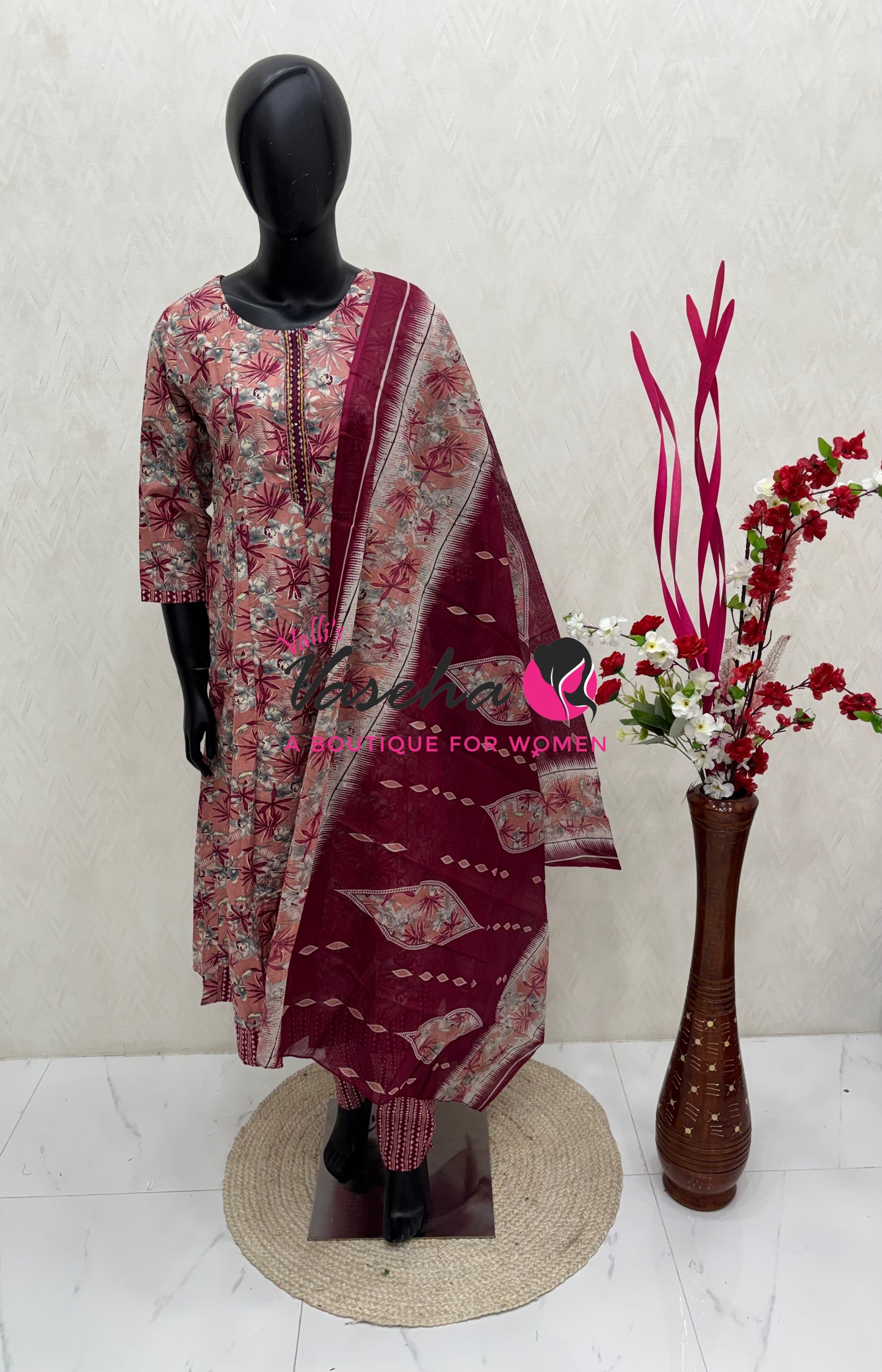 Ready Made - Anarkali - Salwar, Kameez & Duppatta(3pc)- Printed Cotton - VVAS011