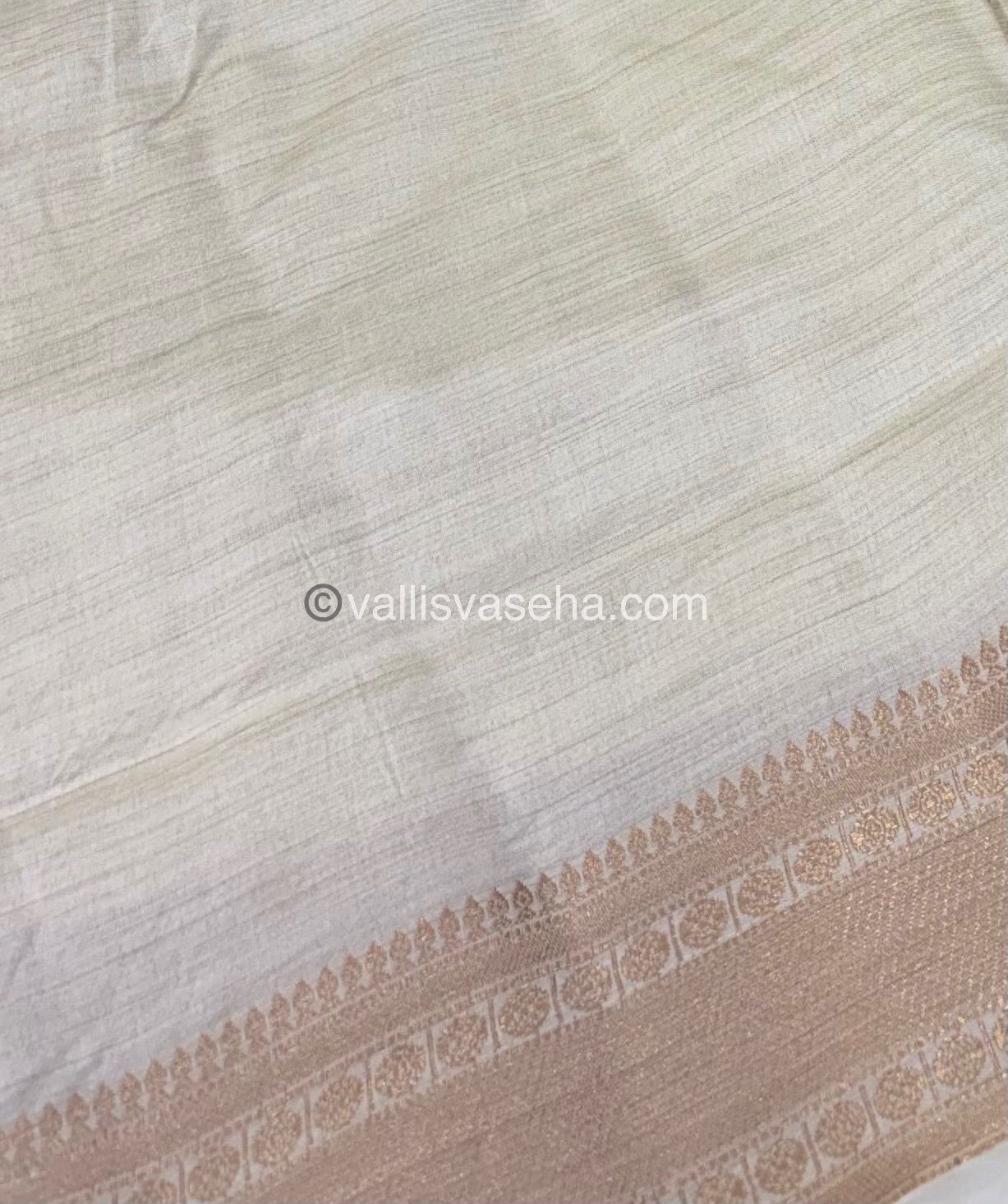 Semi Tussar Silk - Grand Pallu - Cream - VVSTS023