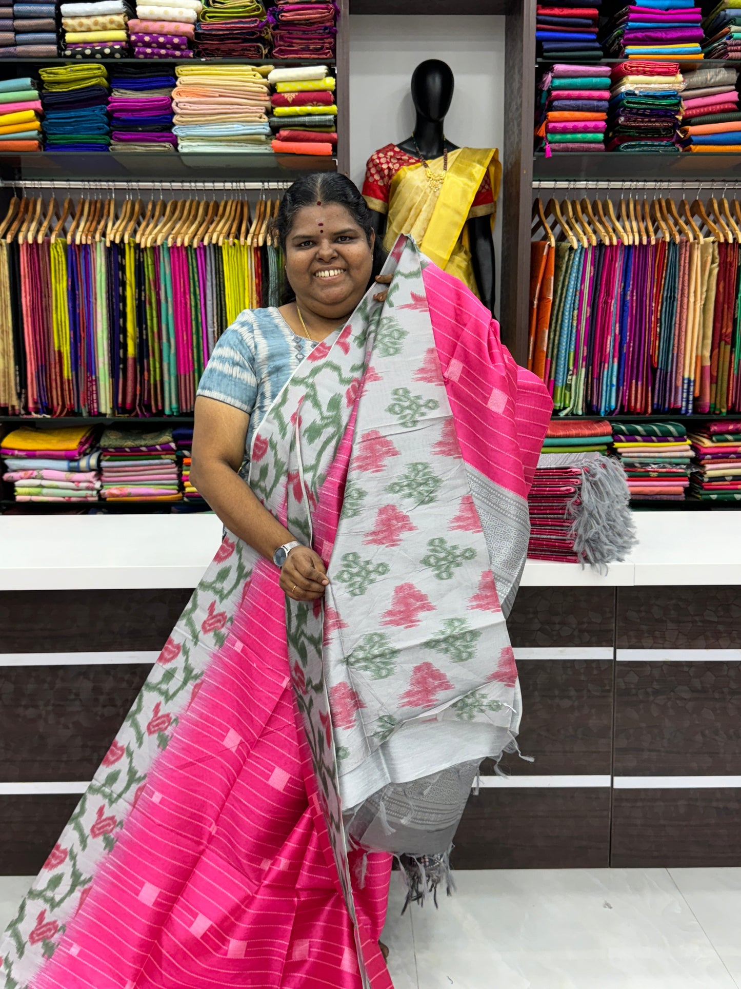 Semi Chappa Silk - Pink with Grey - VVSC002