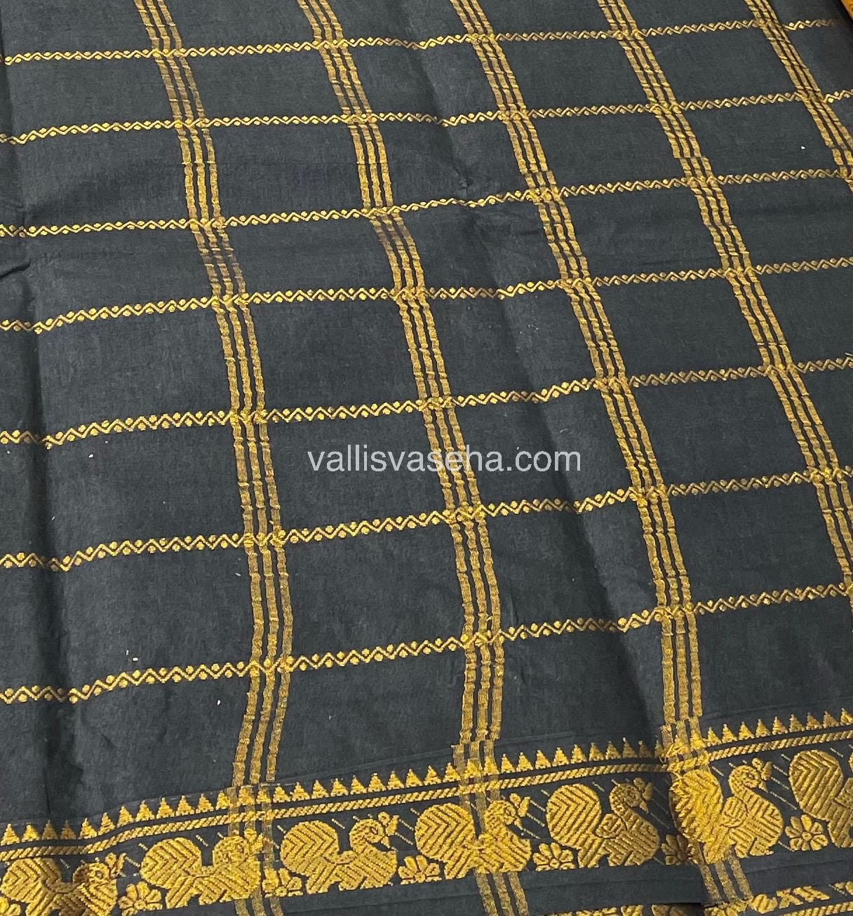 Sungudi Cotton Saree | Velthari Design - Mustard Yellow with Dark Green Shade - VVSCV001
