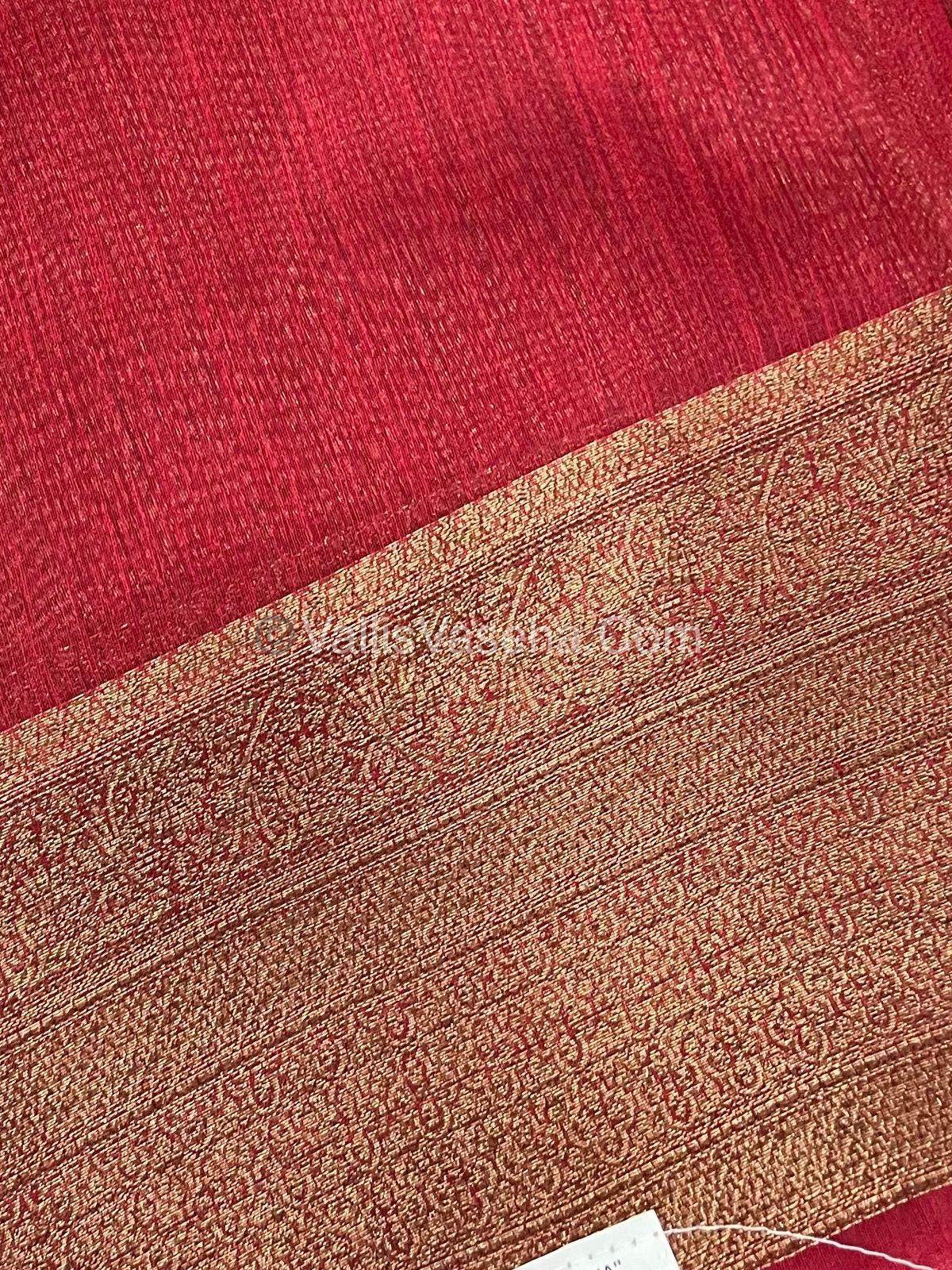 Bamboo Silk Saree -Chiku With Red Shade - VVBSS008