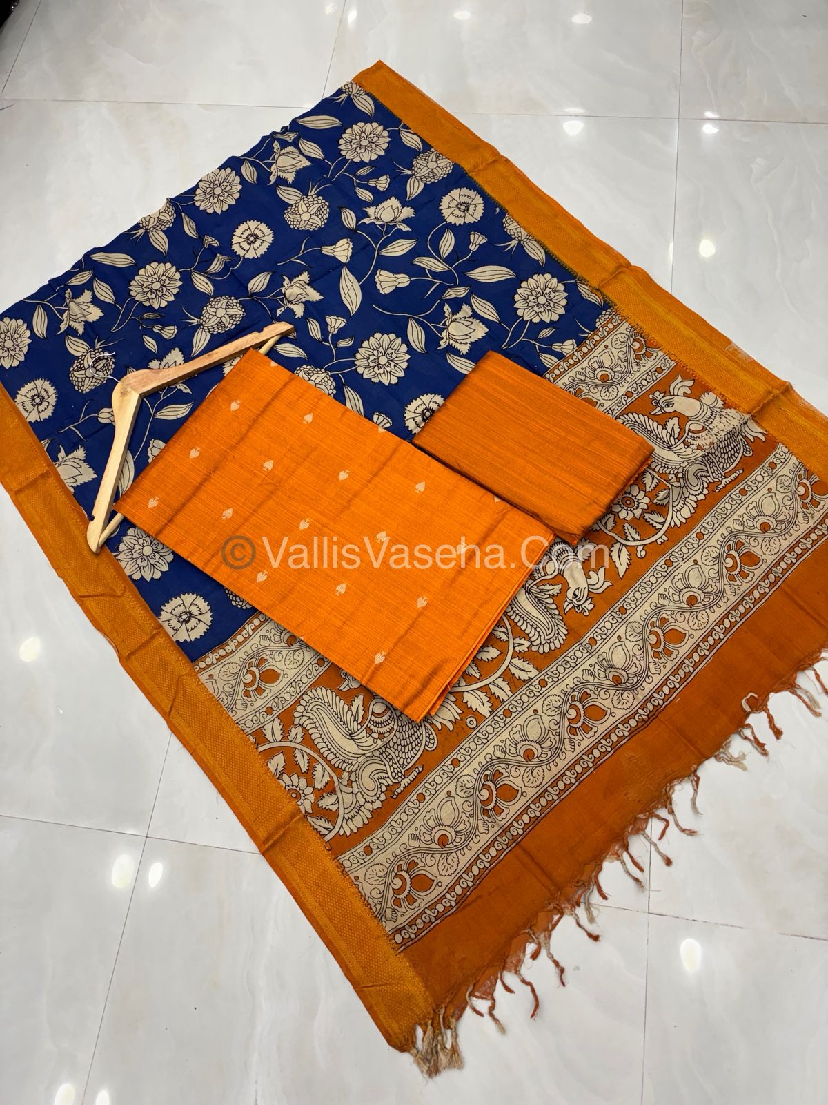 Unstitched Salwar Material -Raw Silk - Orange Shade & Nizam Border Duppatta - VVUSM010