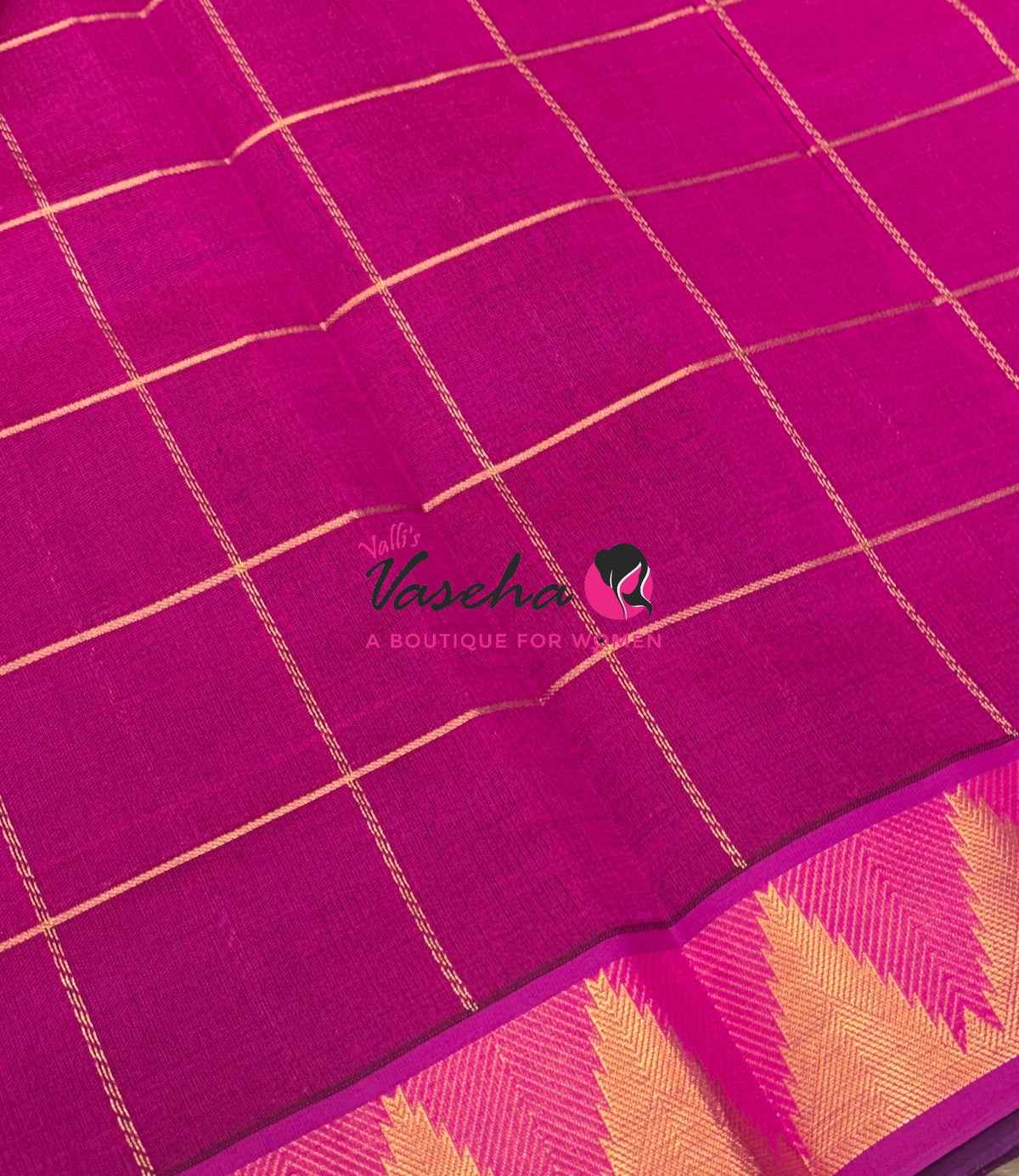 Semi Silk Cotton Saree - Checked Pattern with Butta - VVSSC013