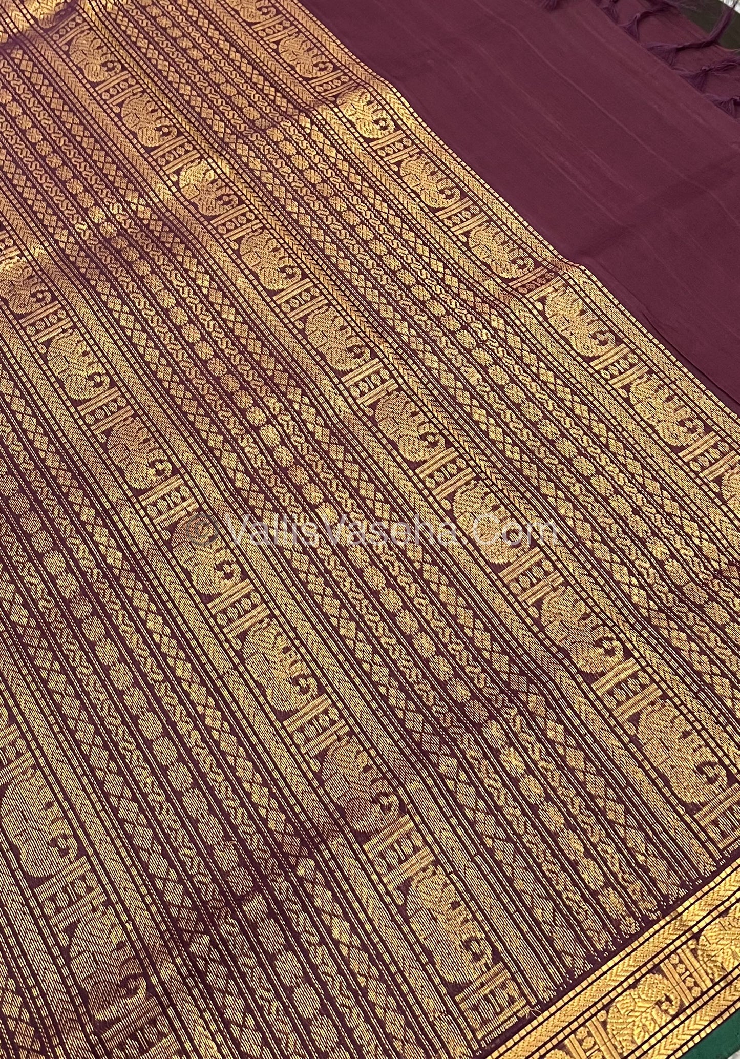 Pure Silk Cotton Saree - Retta Mayil Design - Dark Brownish Wine Shade - VVRMS001