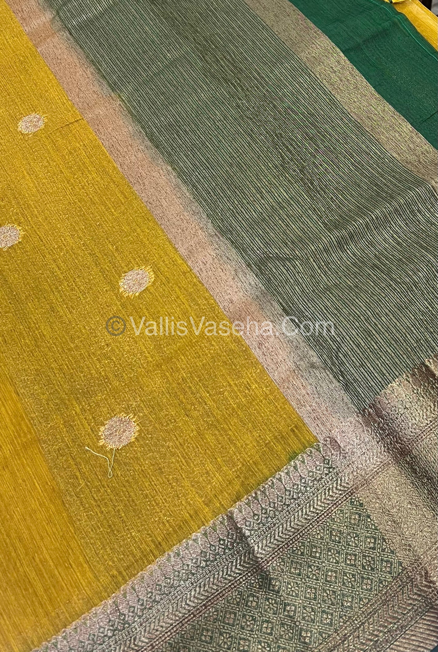 Bamboo Silk Saree - Venthayam Yellowish Green with Green Shade - VVBSS001