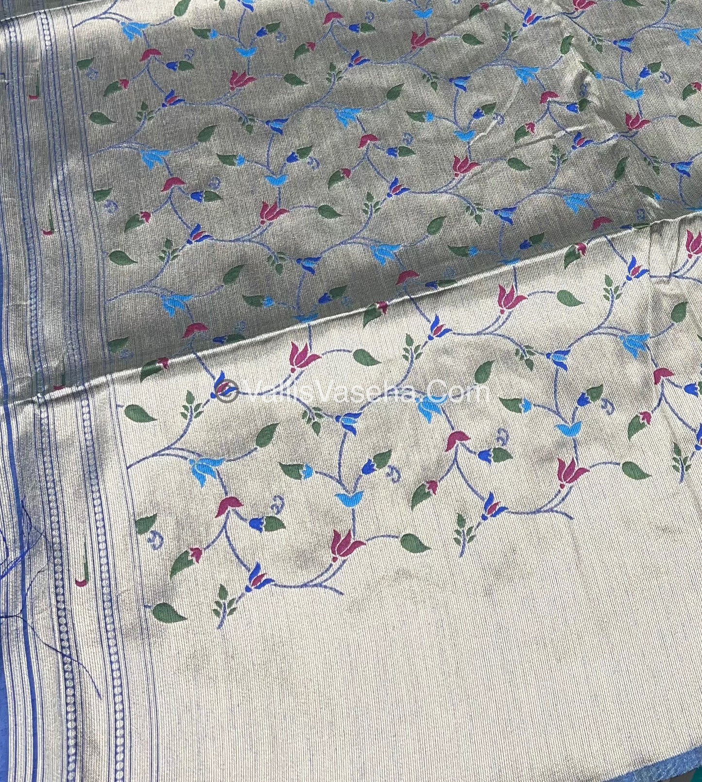 Semi Raw Silk - Paithani Design Weaving - Blue Shade - VVRS005