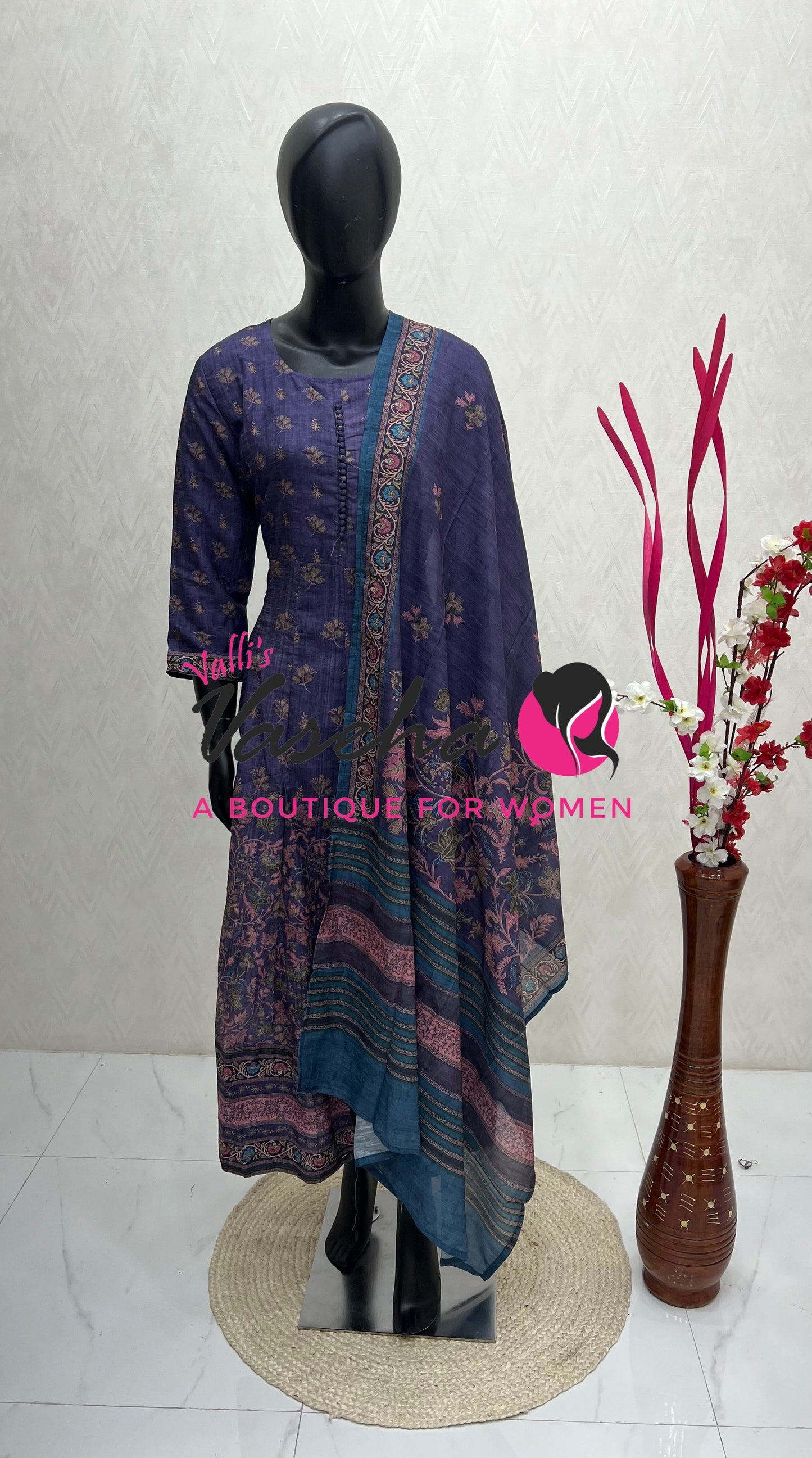 Ready Made | Anarkali |Long Gown & Duppatta (2pc) |Purple - VVLGD001