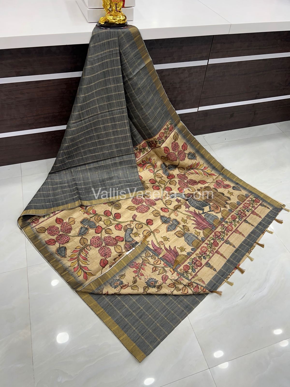 Semi Chanderi Saree - checks pattern - VVSCS004