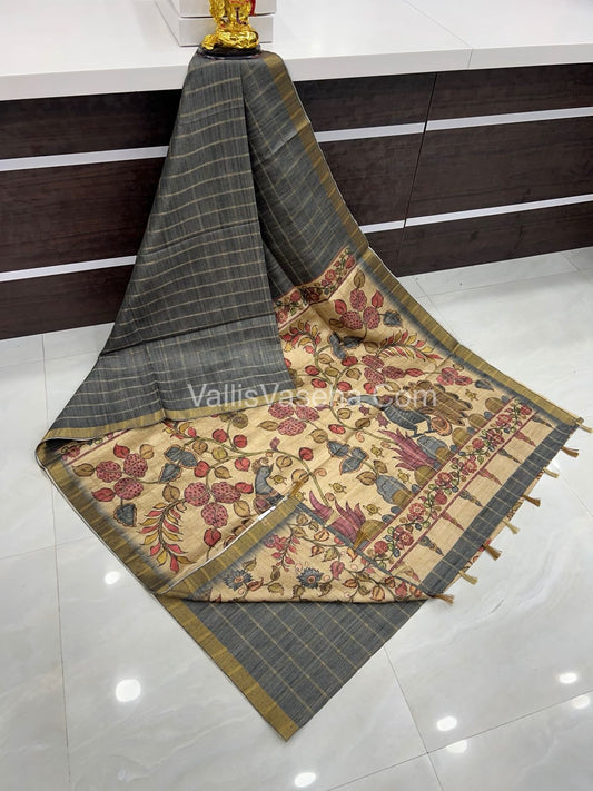Semi Chanderi Saree - checks pattern - VVSCS004