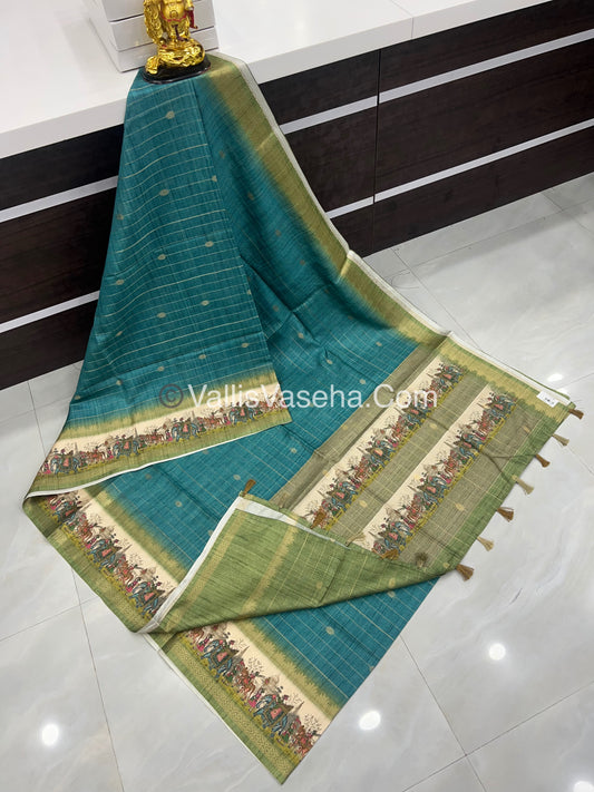 Semi Chanderi Saree - checks pattern - VVSCS004