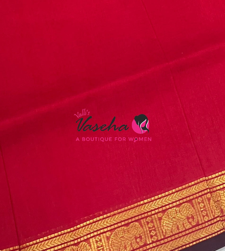 Pure Silk Cotton Saree - Retta Mayil Design - Red Shade - VVRMS001