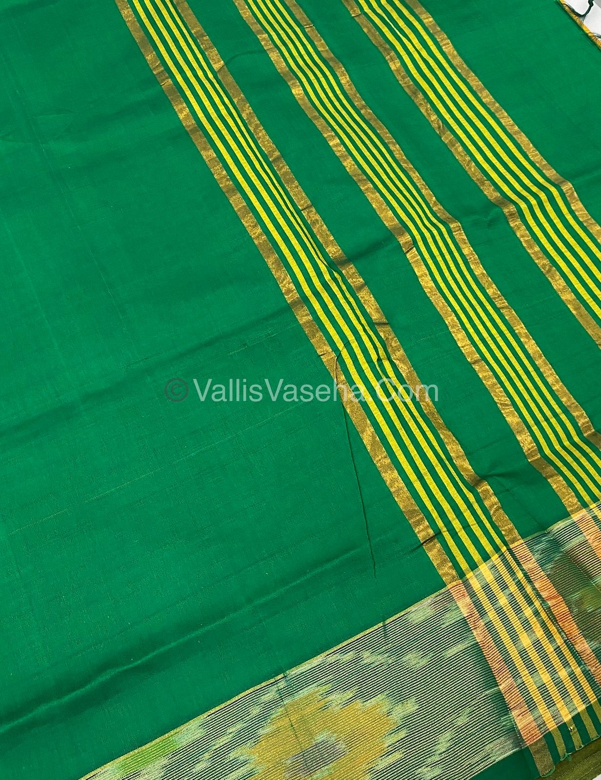 Semi Silk Cotton Saree - Yellow & Green - VVSSC001