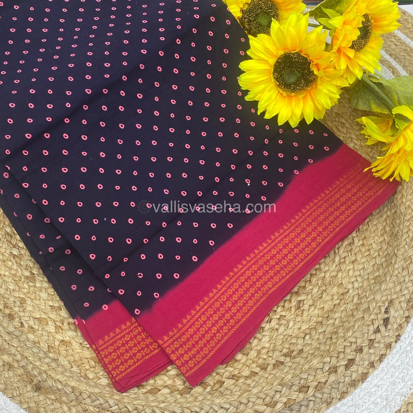 Sungudi Cotton Saree | Bandhini Design - Dark Purple with Pink Shade - VVSCV003