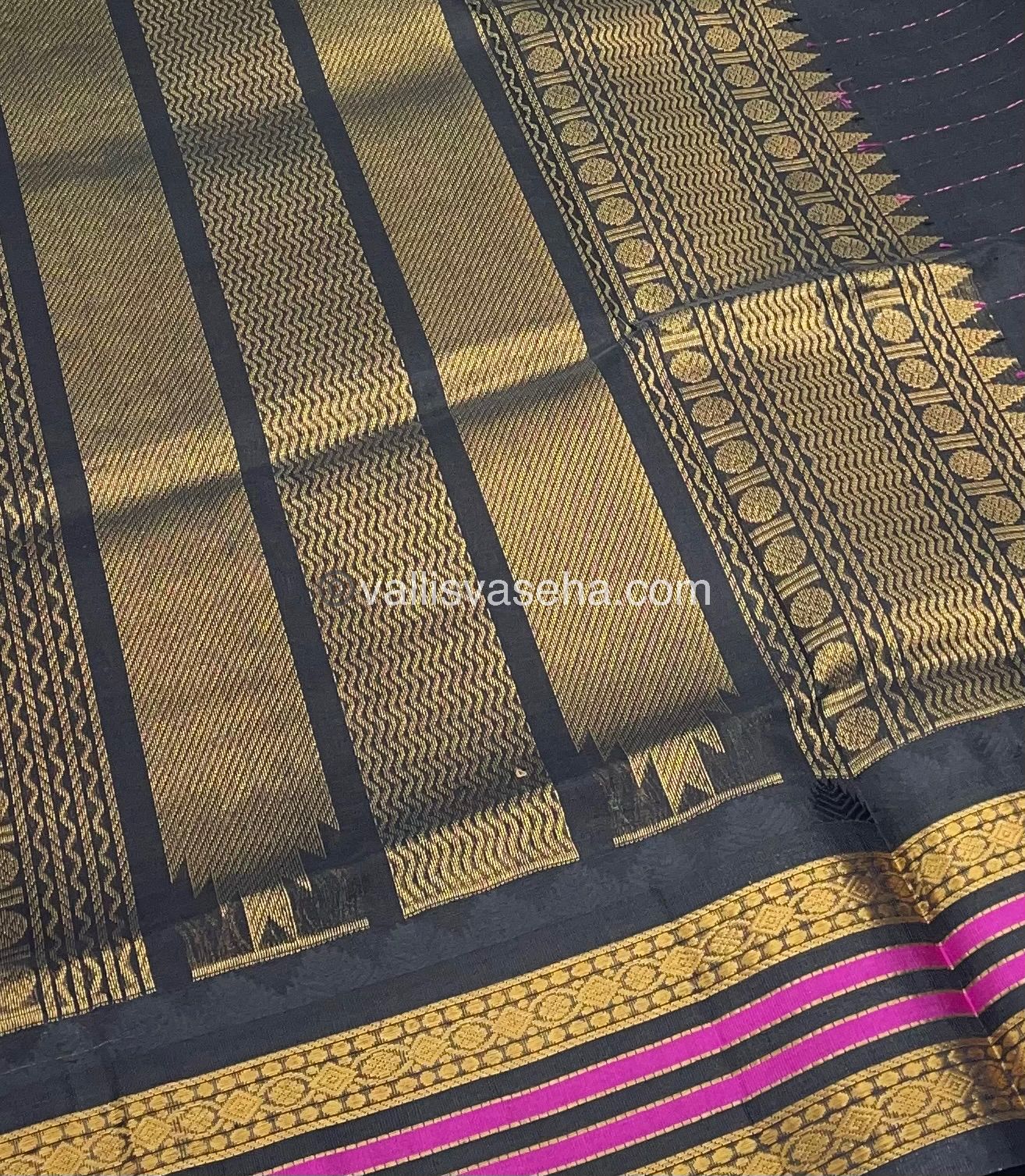 Pure Korvai Silk Cotton - Cream with Black - VVKSC012