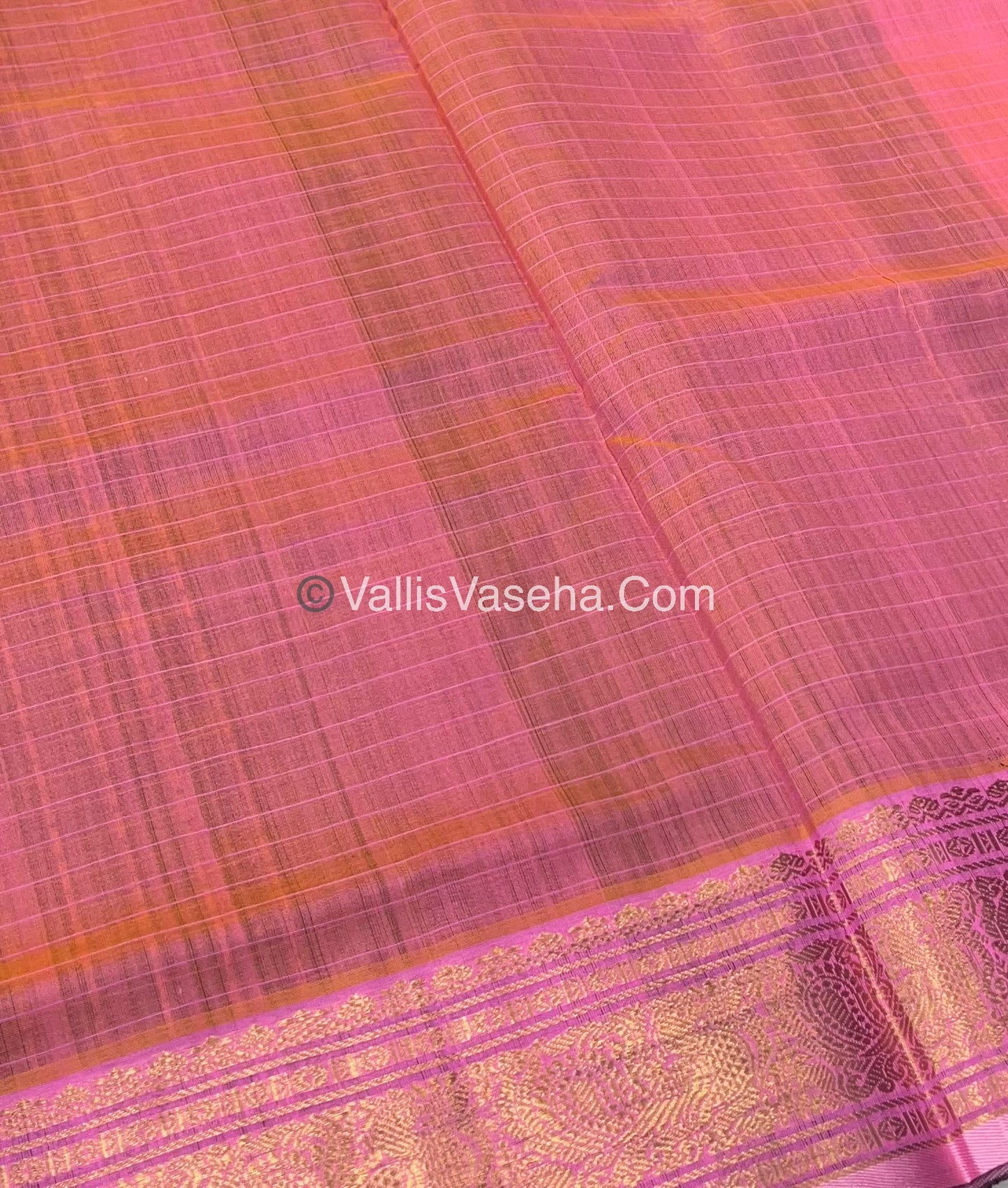 Pure Silk Cotton Saree - Dark Green With Peach Shade - Lakshadeepam Design - VVPLD001