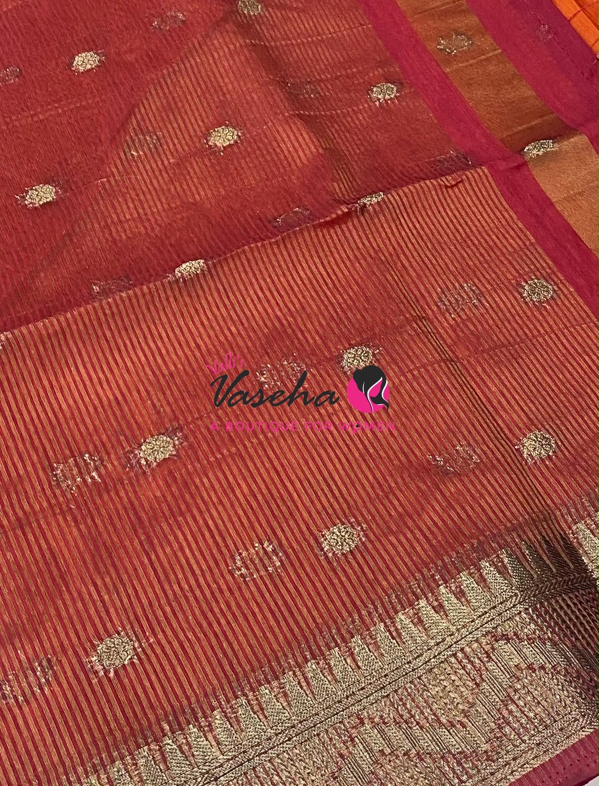 Semi Jute Silk Saree - Orange With Red Shade- VVSJS002