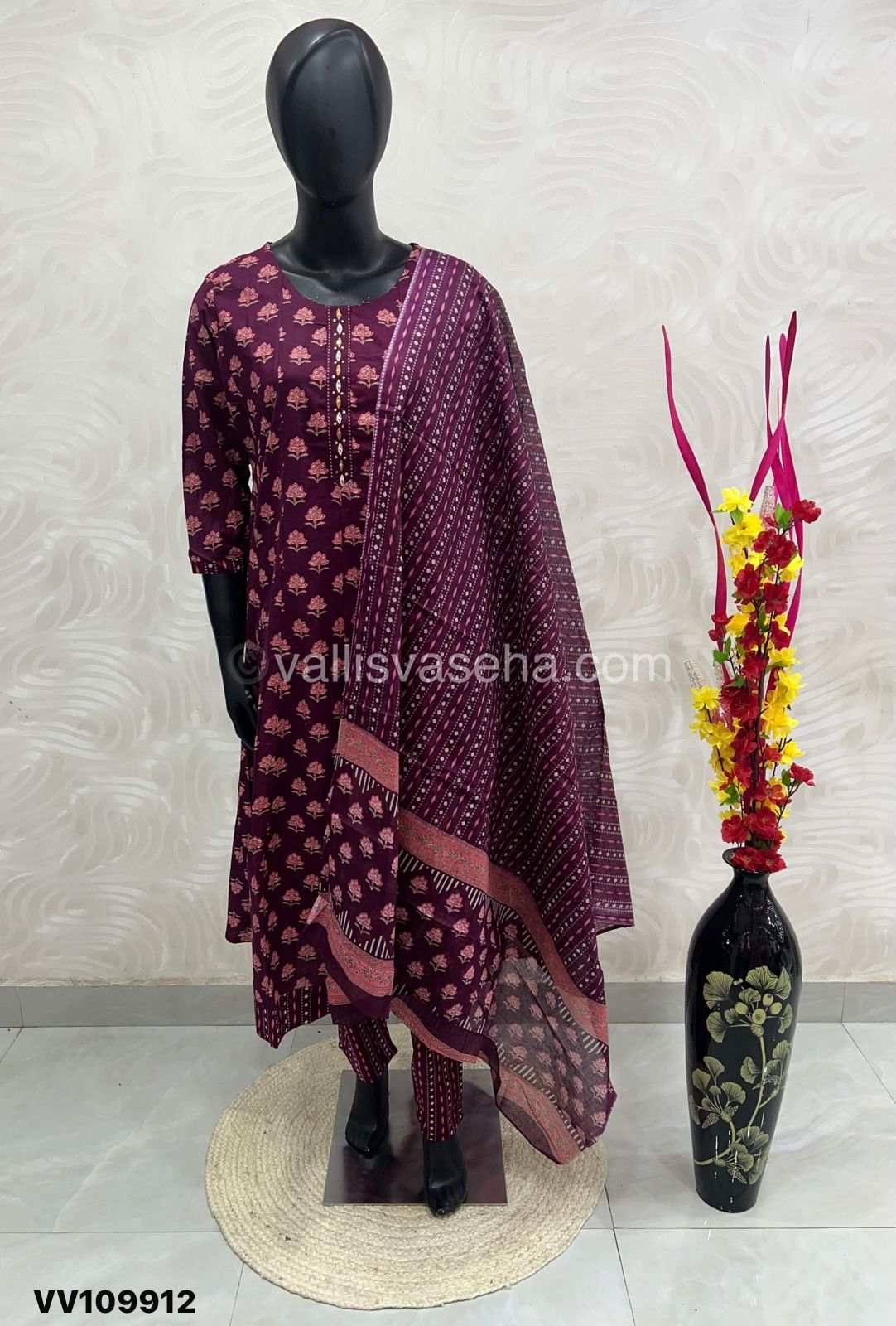 Ready Made - Anarkali - Salwar, Kameez & Duppatta(3pc)- Printed Cotton - VVAS003