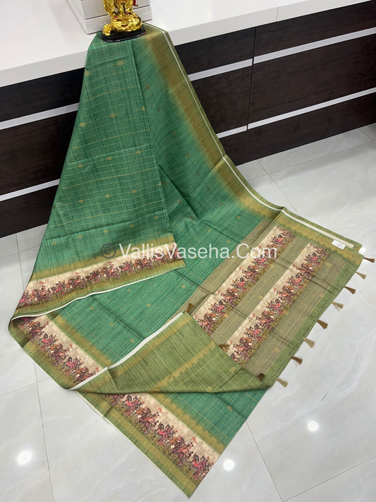 Semi Chanderi Saree - checks pattern - VVSCS004