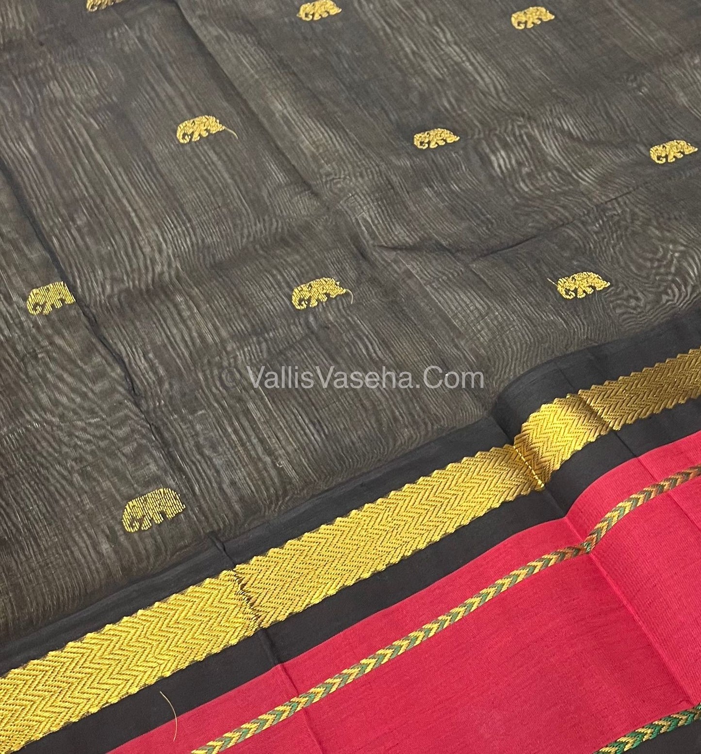 Pure Korvai Silk Cotton Saree - Border Elephant butta Design - VVKSC018