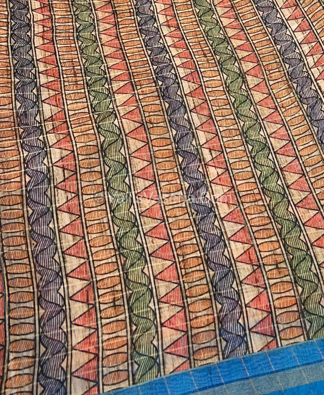 Semi Chanderi Saree - Fusion Of Bandhini & Madhubani- VVSCS002