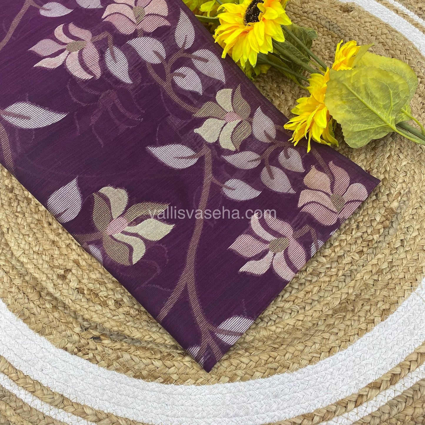 Semi Raw Silk with Jamdhani Design Weaving - Wine Shade - VVRS001