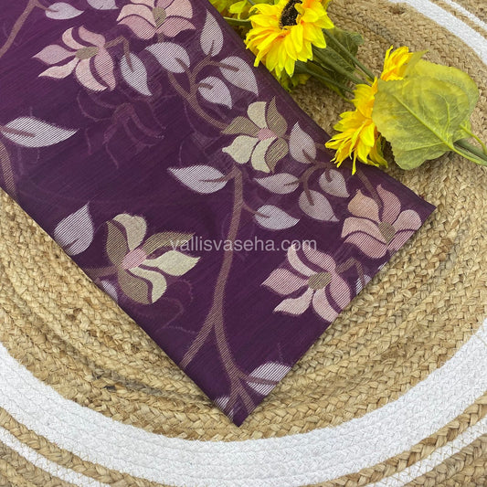 Semi Raw Silk with Jamdhani Design Weaving  - Purplish Wine Shade - VVRS001