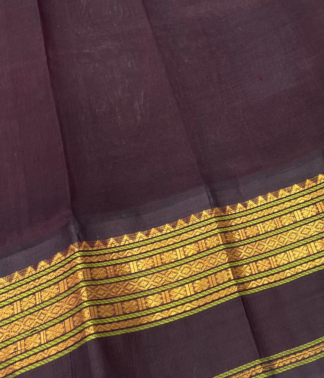 Pure Korvai Silk Cotton Saree - Double Lavender Purple with Brown - Retta Petta border - VVKSC004