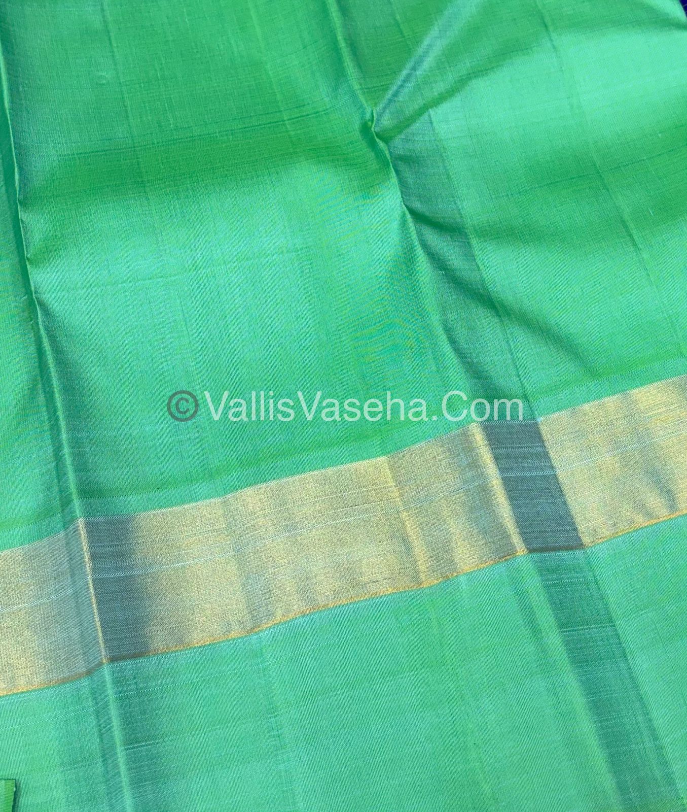 Pure Kanchipuram Silk Saree - Blue With Green Combo - VVPS025