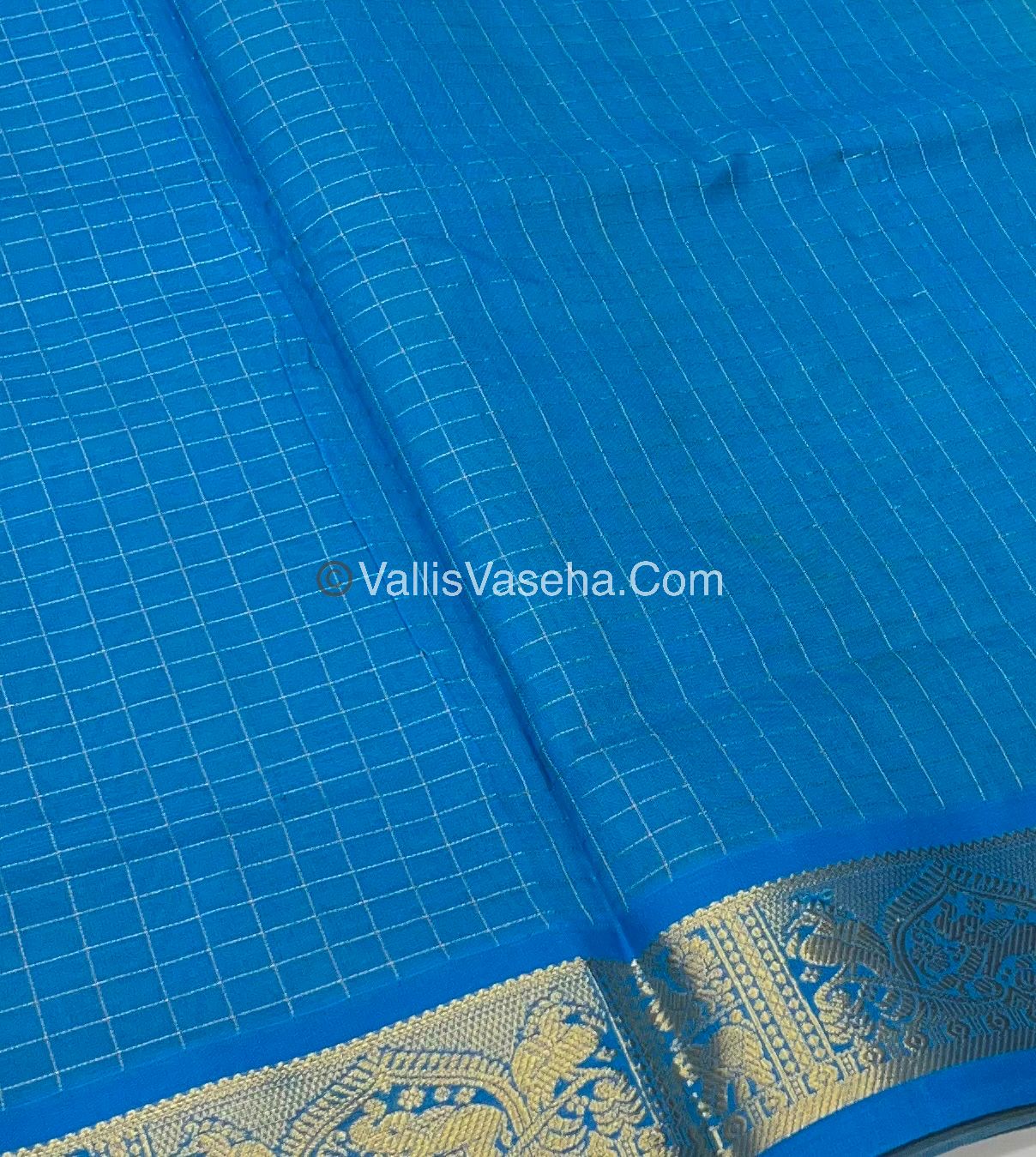 Semi Silk Cotton Saree - Lemon Green With Blue shade - VVSSC003