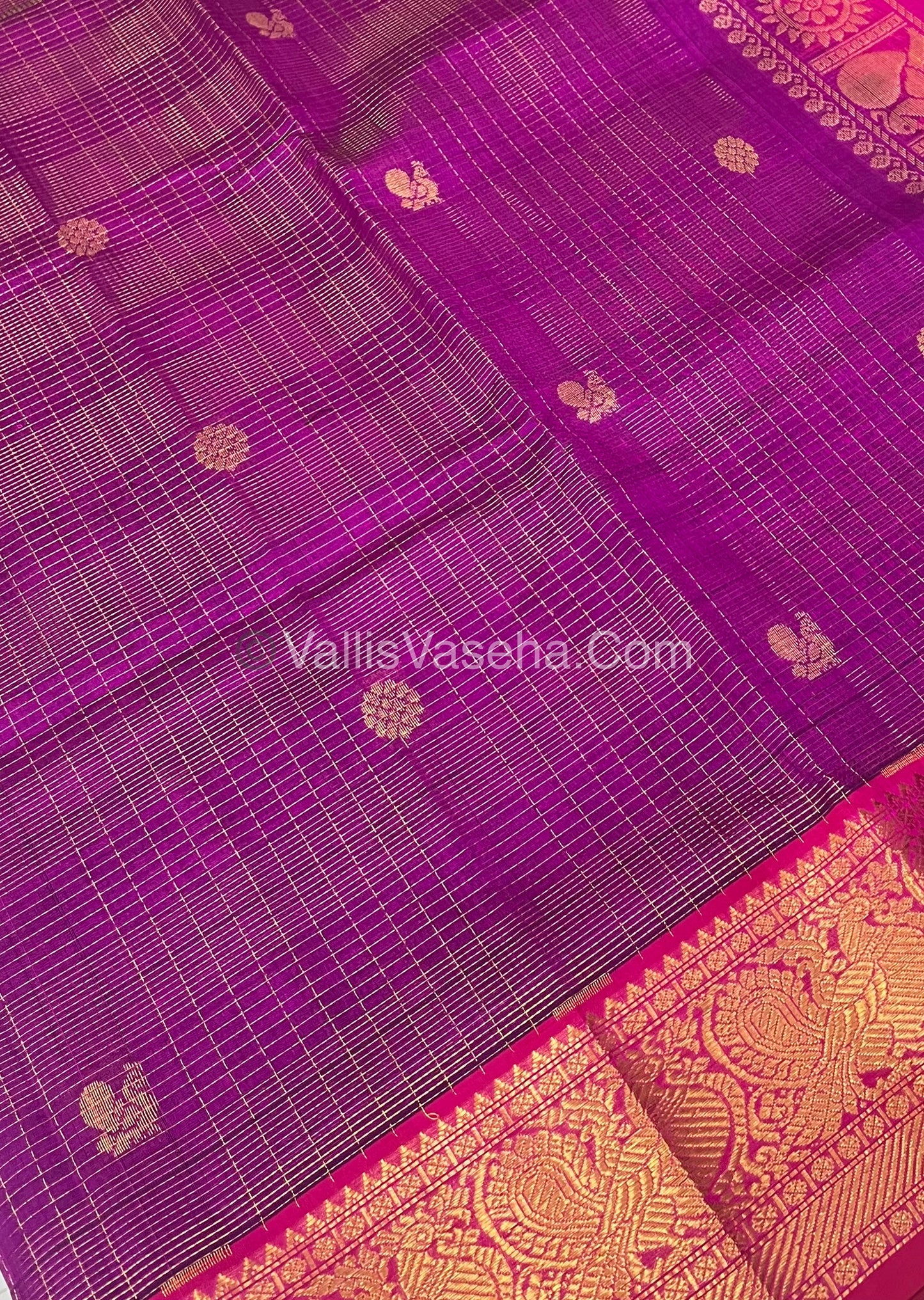 Pure Silk Cotton Saree - Vairavoosi checks - Mayil & Chakkaram - VVMCV002
