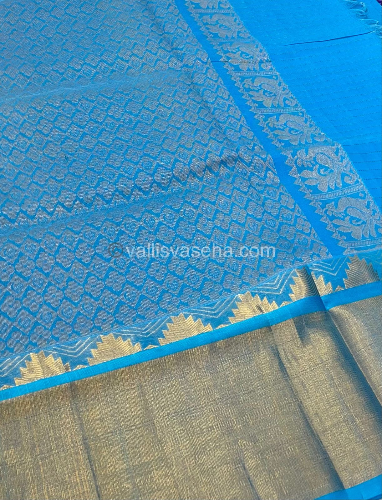 Pure Korvai Silk Cotton - Lakshadeepam Design - Short and Long border - VVKLD003