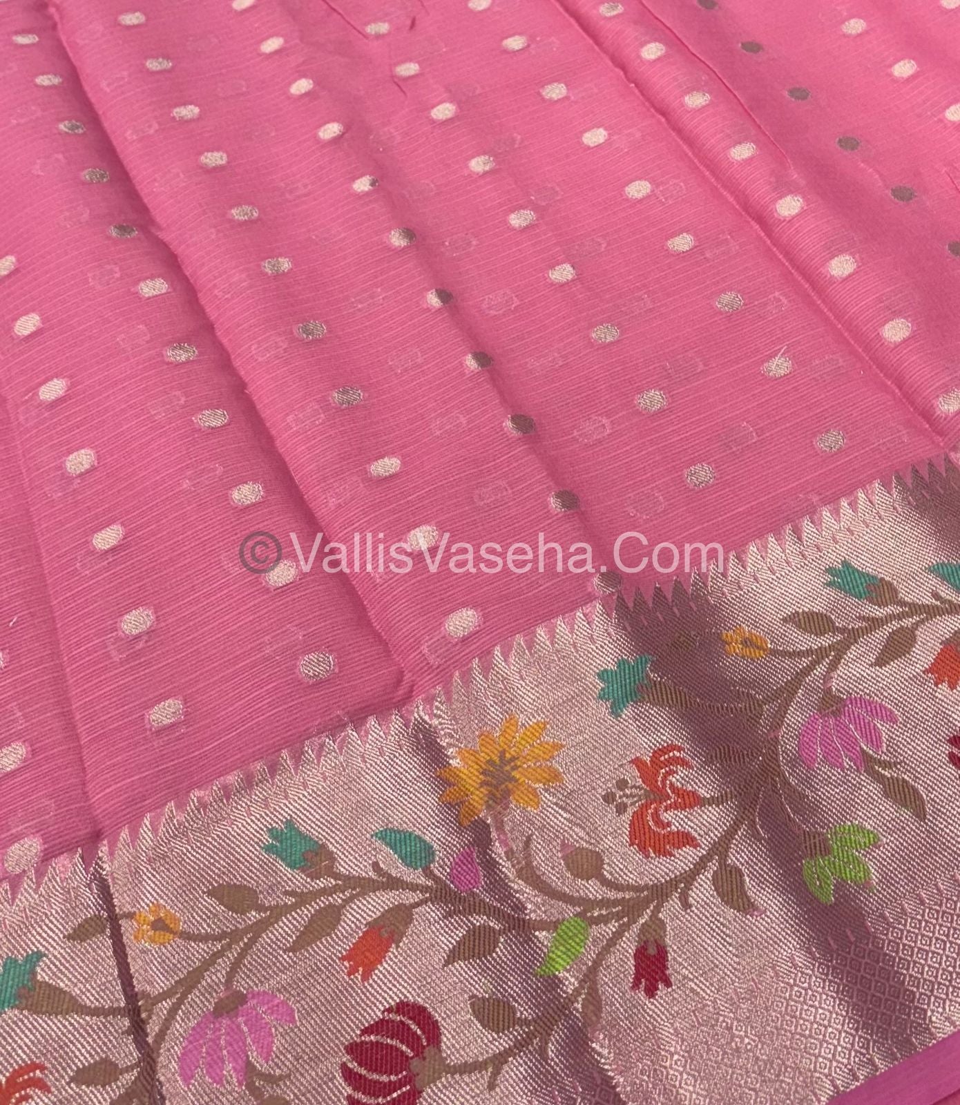 Kota Saree - Paithani Border - Peach with Pink - VVKPS001