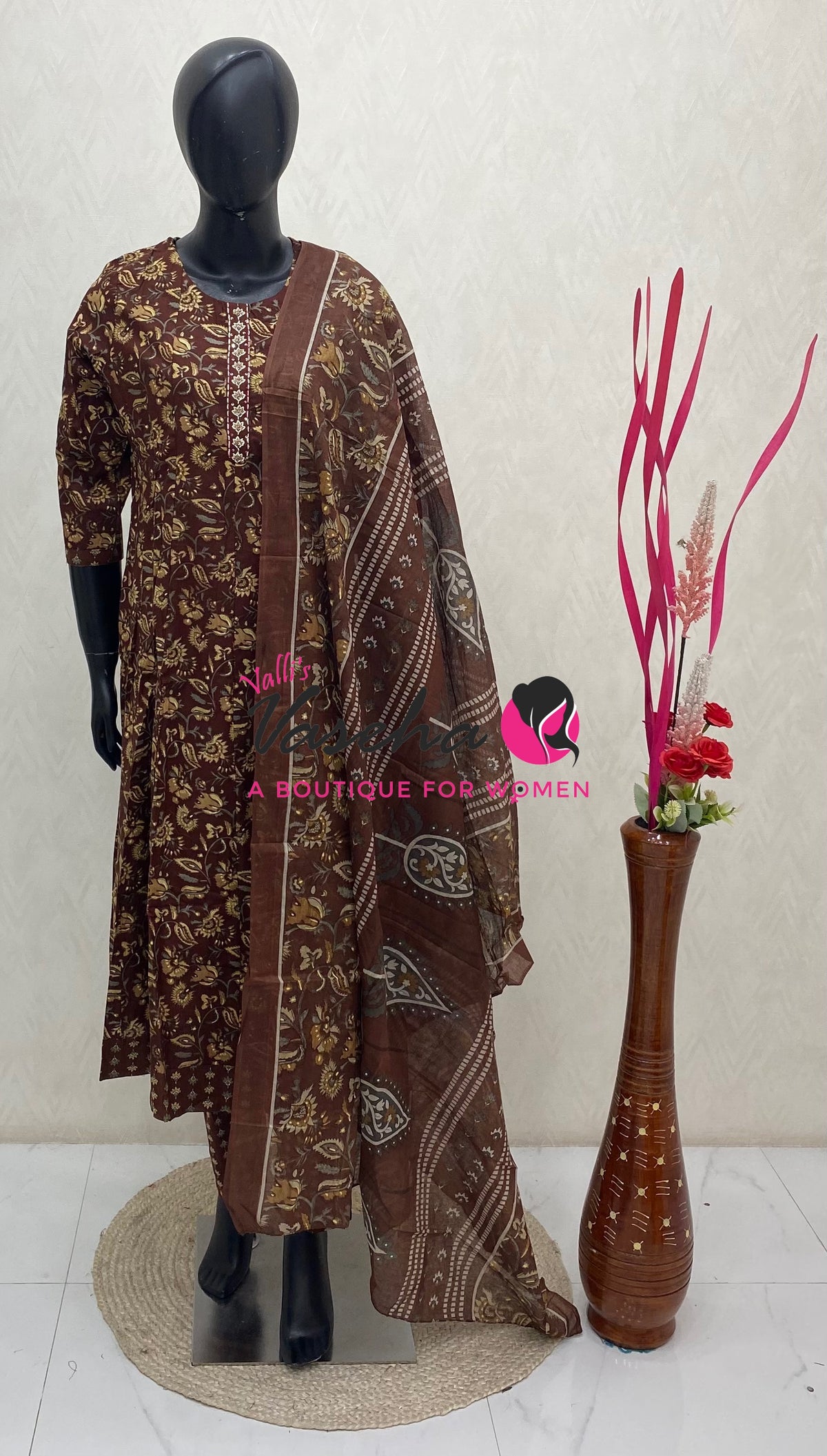 Ready Made - Anarkali - Salwar, Kameez & Duppatta(3pc)- Printed Cotton - VVAS013
