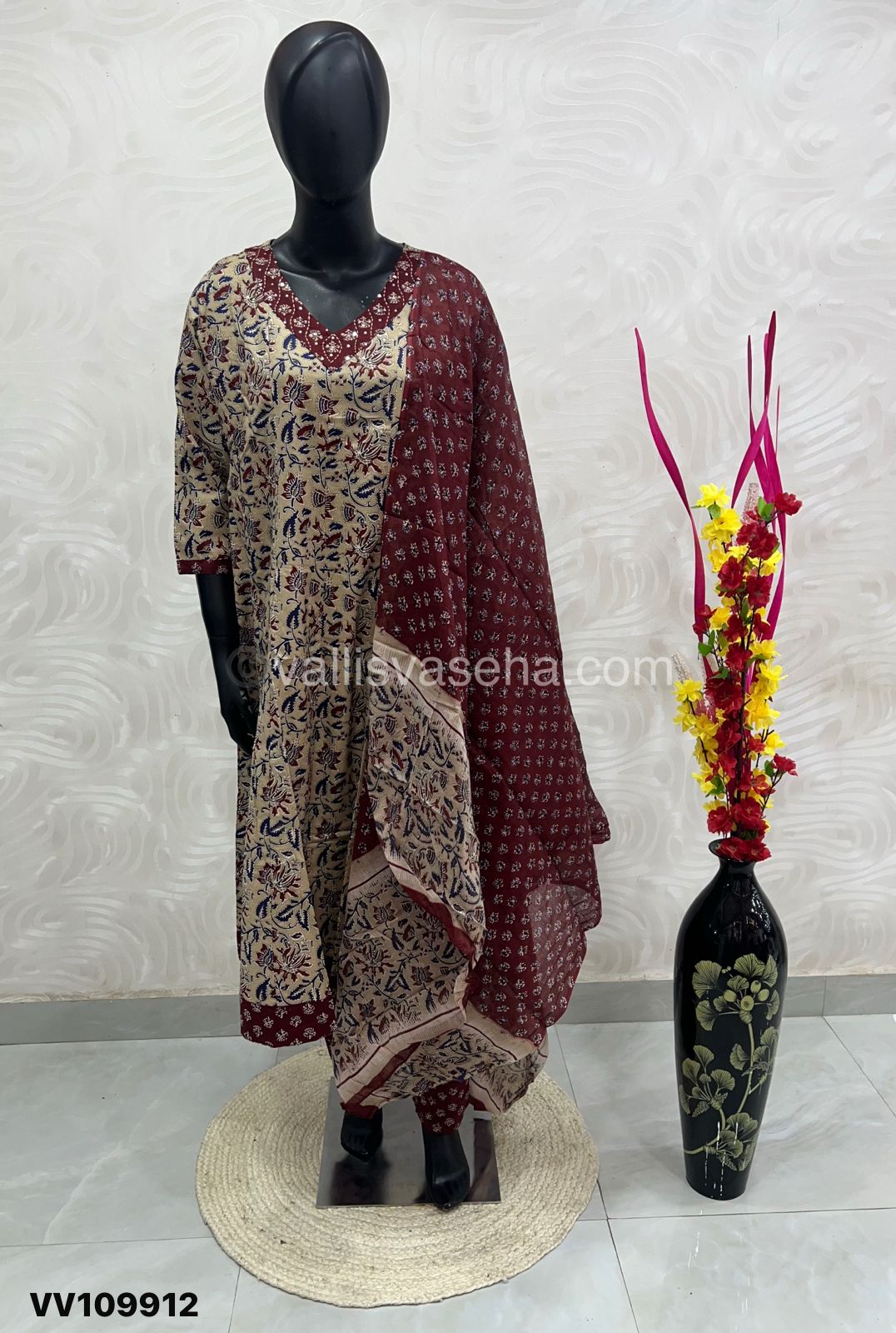 (Ready Made - Anarkali - Salwar, Kameez & Duppatta(3pc)- Printed Cotton - VVAS003