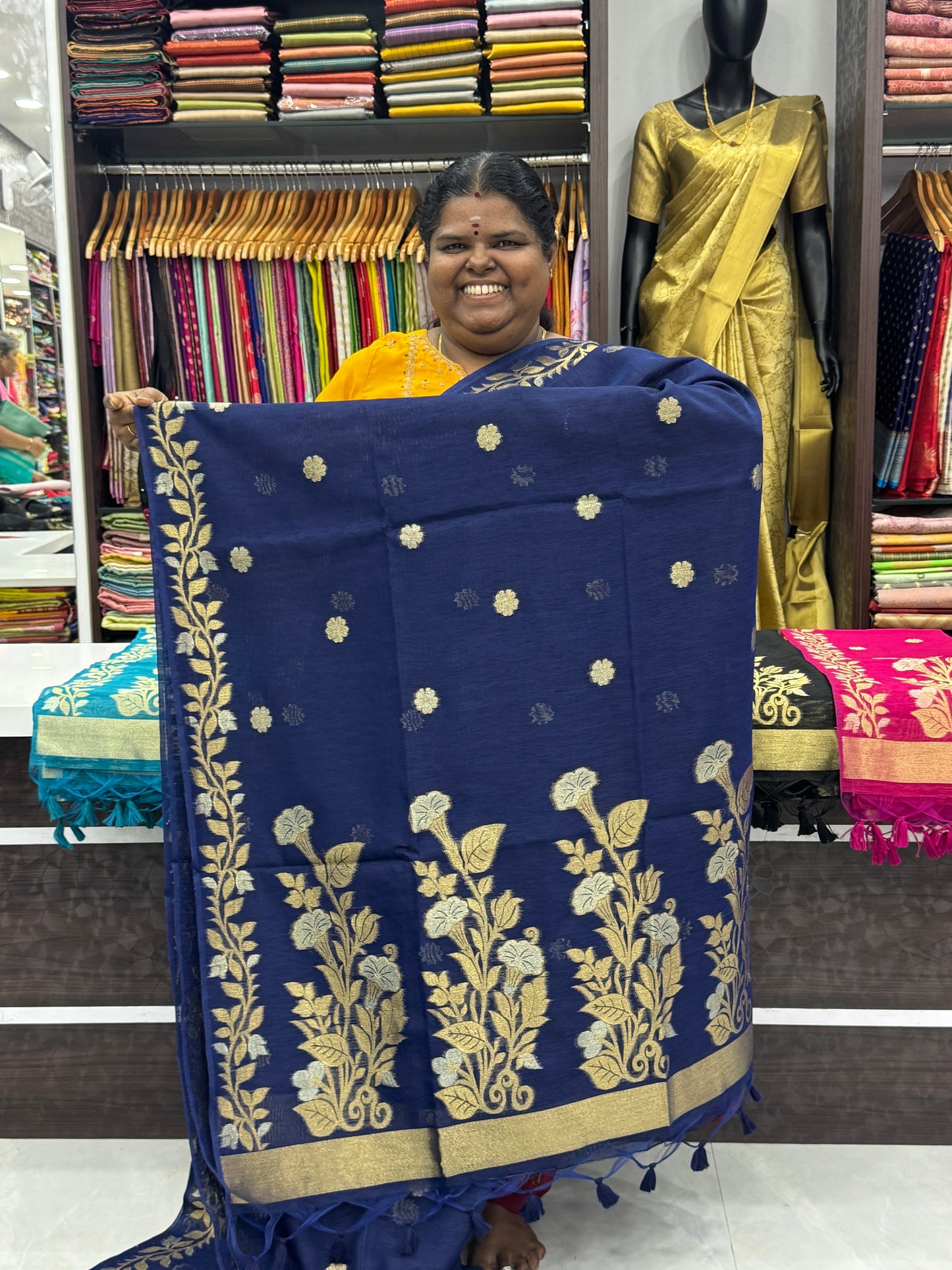 Linen Mixed Jute Silk Saree - Blue Shade - VVLMJ001