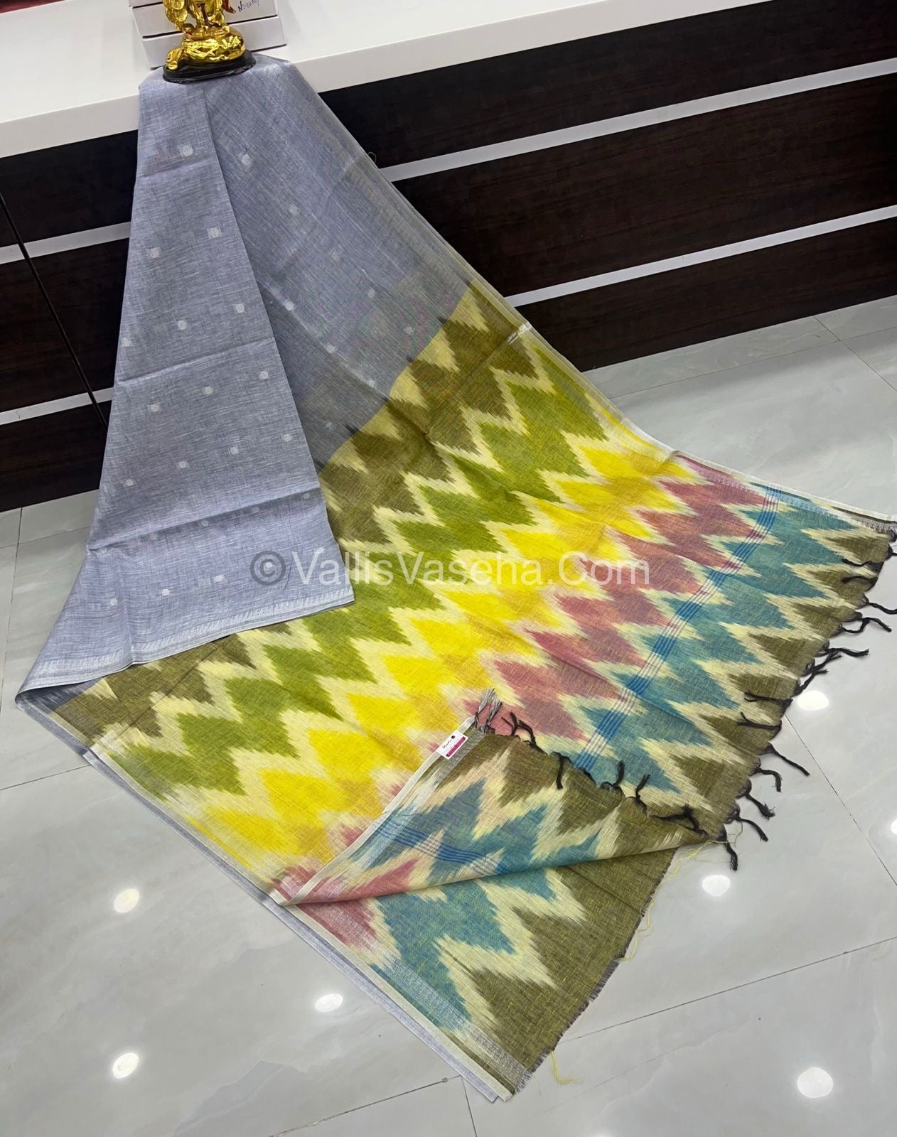 Pure Linen Saree - Ikkat Multicolor Combo - VVPLS001